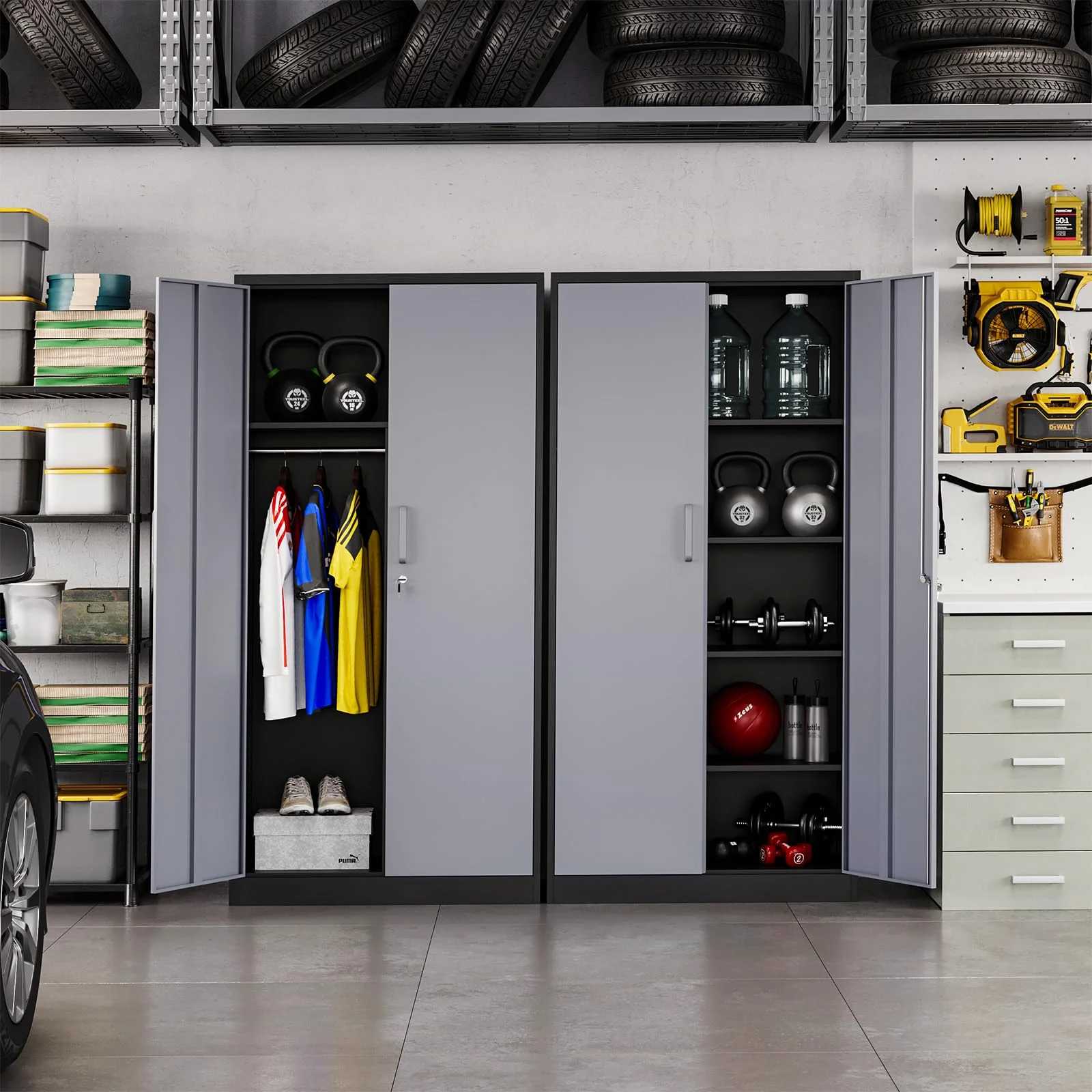 MIIIKO 71" Metal Storage Locker Metal Garage Locker Cabinets with Locking Door and 4 Adjustable Shelves, Steel Classic Storage Cabinet for Home, School, Office, Garage - Image 21
