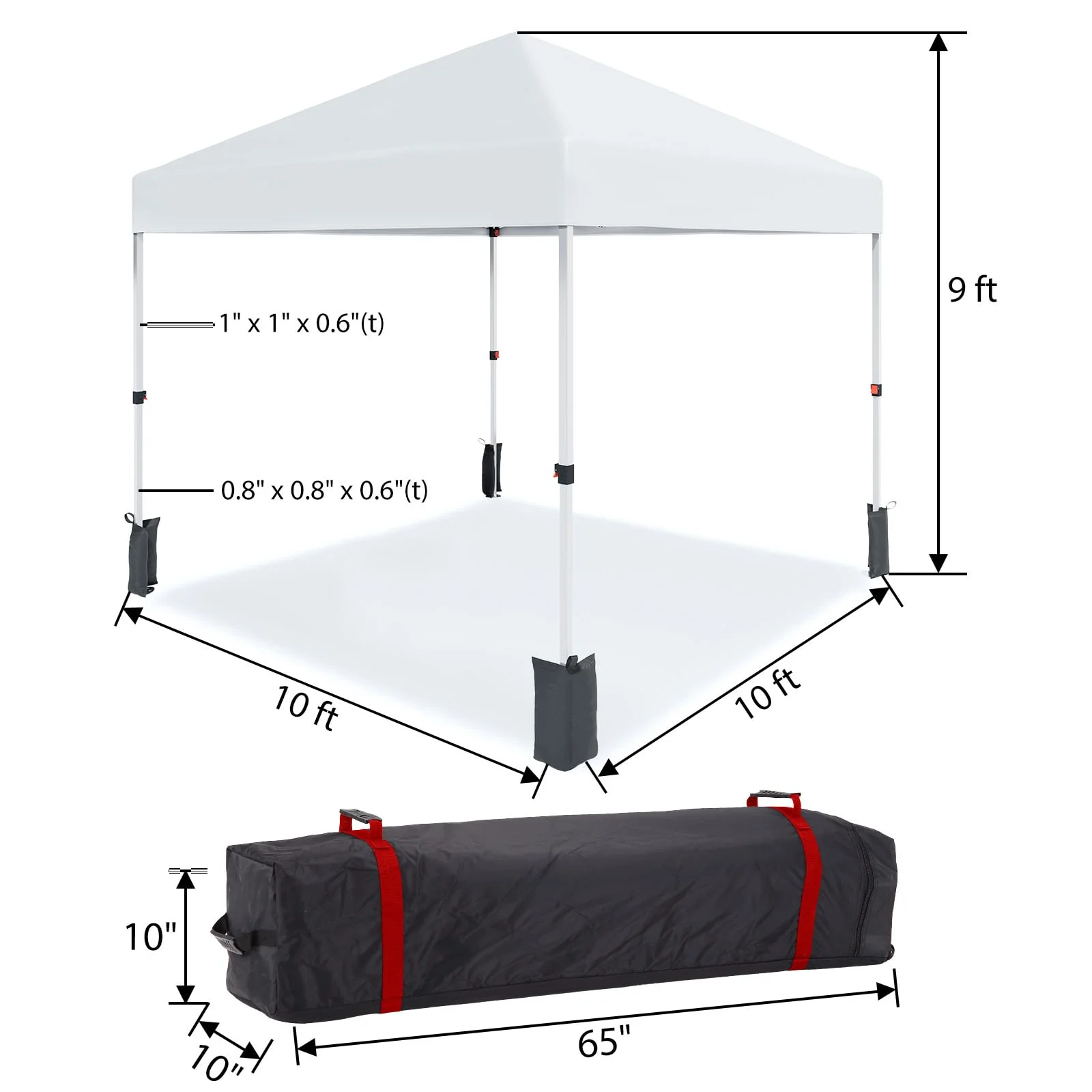 Luku 10x10ft Instant Pop-Up Canopy Tent with Patented Center Lock System, Portable Wheeled Carry Bag, Adjustable Height Straight Legs for Outdoor, Garden, Market, Patio, Yard - Image 2