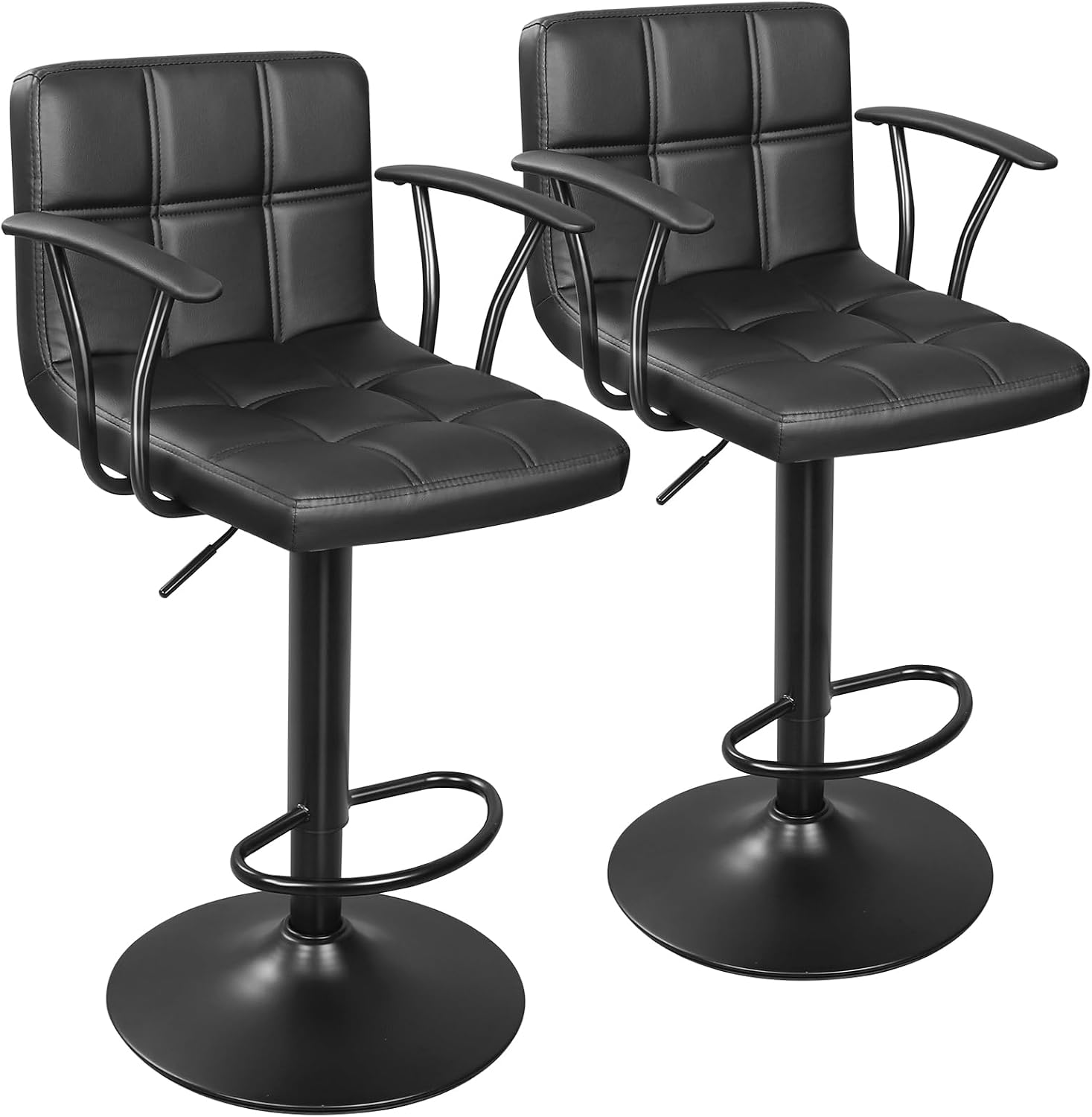 Bar Stools Set of 2, PU Armrest Adjustable Swivel Barstools with Back,Black - Image 3