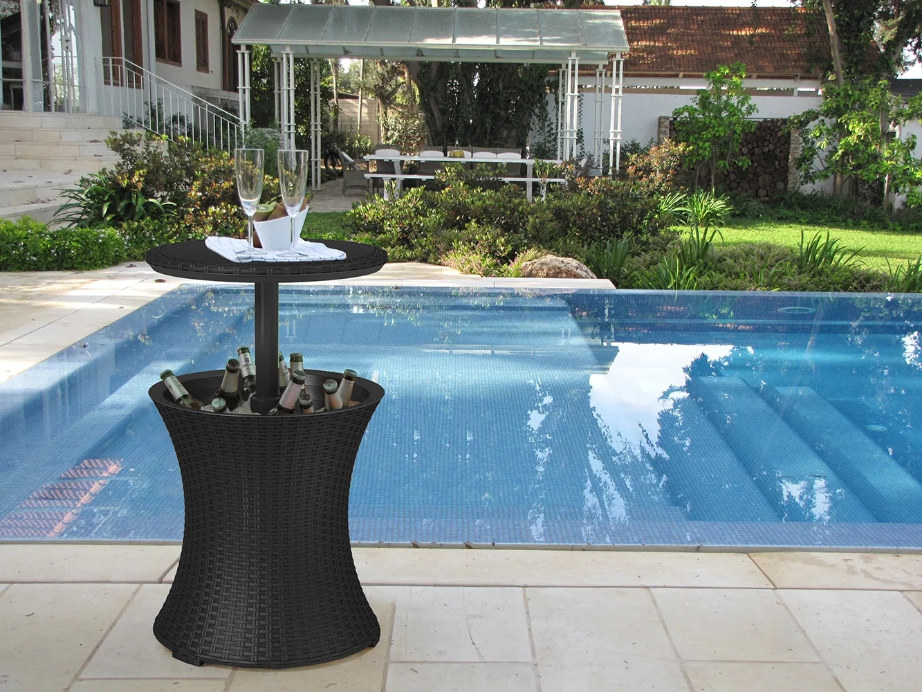 Keter Pacific 7.5 Gallon Cool Bar 2 in 1 Weather Resistant Side Table and Bar Durable Resin Outdoor Patio Beverage Cooler Table, Rattan Look Brown - Image 21