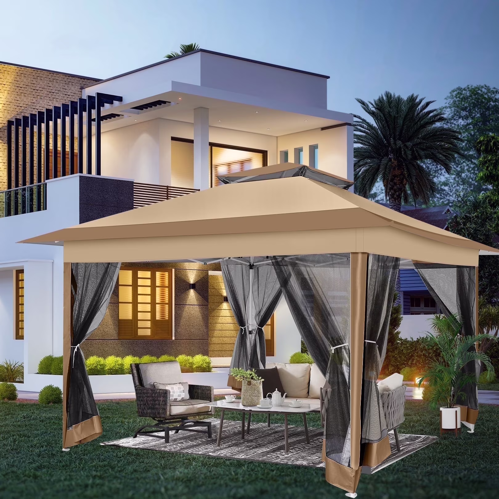 COBIZI 11x11 Pop up Gazebo Outdoor Canopy Gazebo Patio Gazebo with Mosquito Netting Canopy Shelter with 121 Square feet of Shade for Poolside, Garden, Party and Backyard, Khaki - Image 11