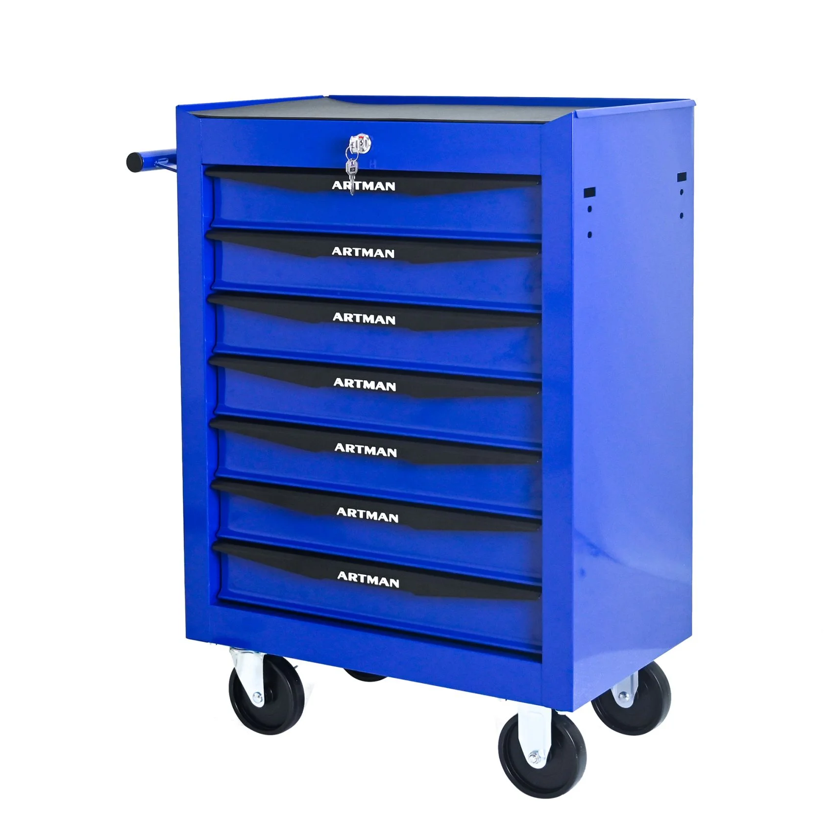 FARONZE Rolling Metal Tool Chest with 7 Drawers, 20" Steel Storage Cabinet with Ball Bearing Slides, Black and Blue Finish - Image 2