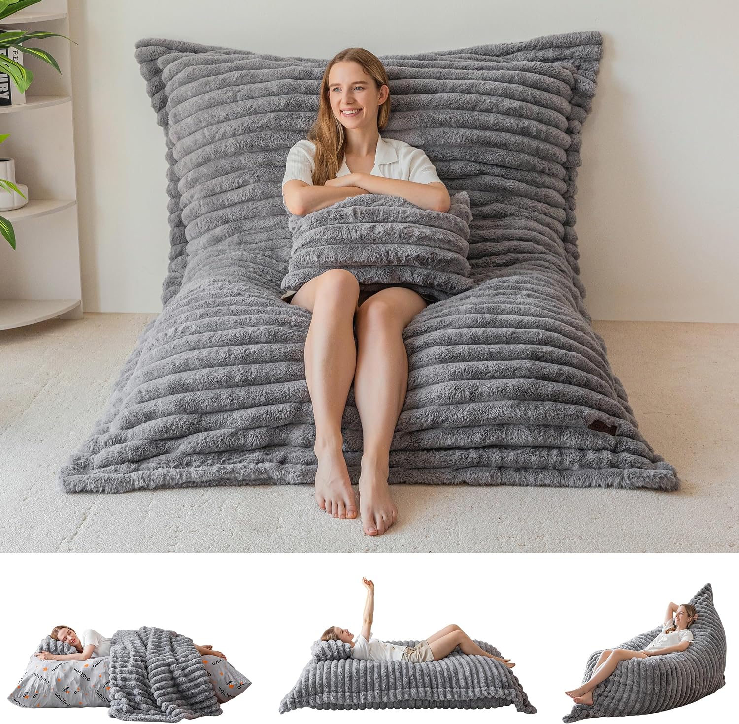 Giant Bean Bag Chair with Pillow, 3 in 1 Convertible Bean Bag Chair - Image 5