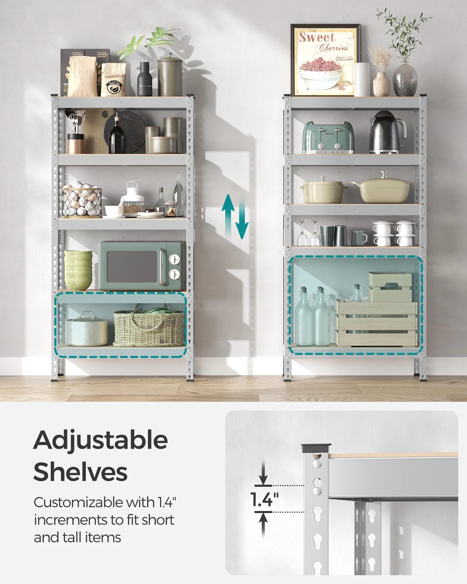 Set of 2 Heavy-Duty 5-Tier Storage Shelves, 2310 lb Total Capacity, Boltless Adjustable Steel Shelving Units for Garage Basement, 59.1" H, Black - Image 12