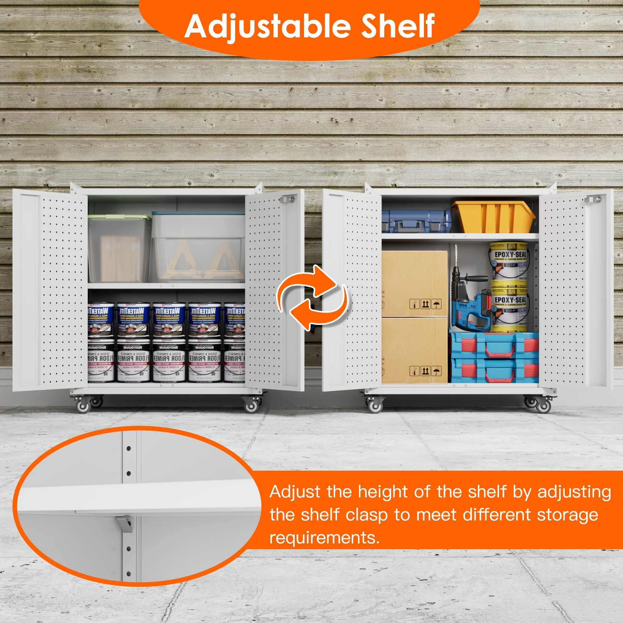 SUXXAN Metal Rolling Cabinet with 2 Swing Doors, Adjustable Shelve, Storage Tool Chest for Garage Utility Room, White - Image 4