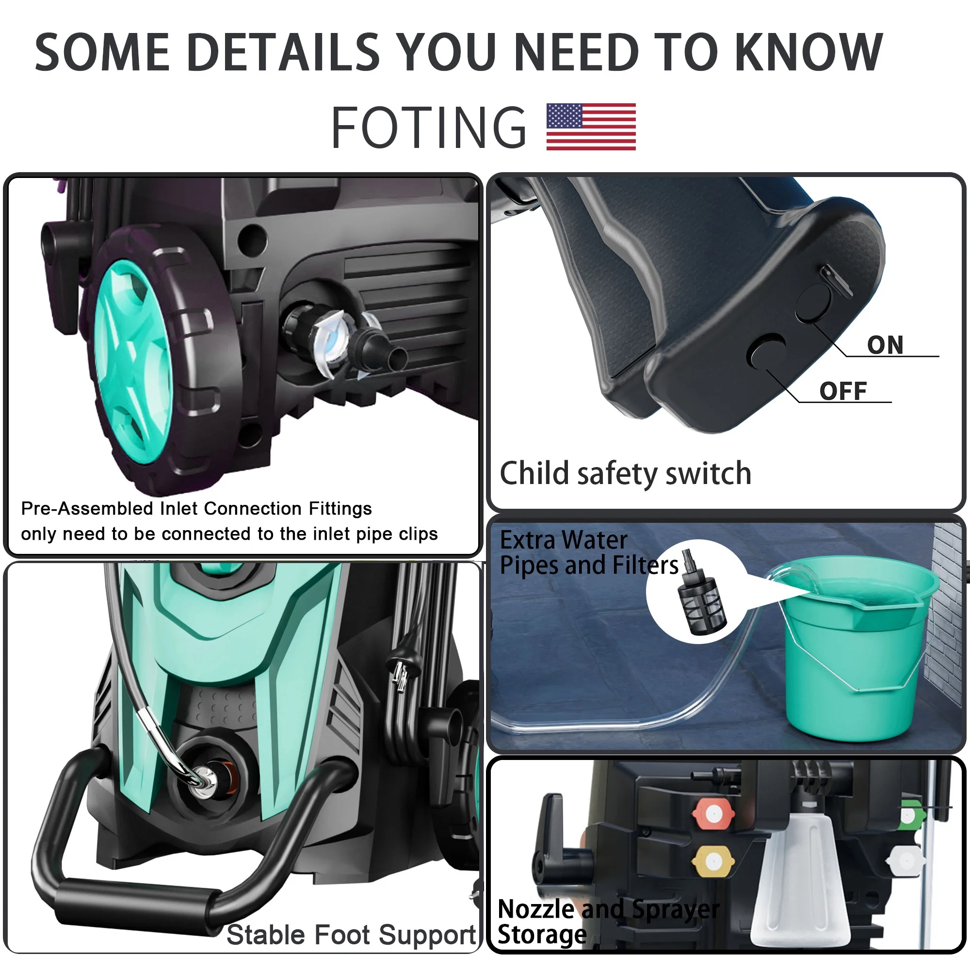 FOTING Electric Pressure Washer, 4500 PSI 3.2 GPM Power Washer with 4 Quick Connect Nozzles, High Pressure Cleaning Machine with Foam Cannon for Cars/Fences/Driveways/Patios/Home Cleaning - Image 14