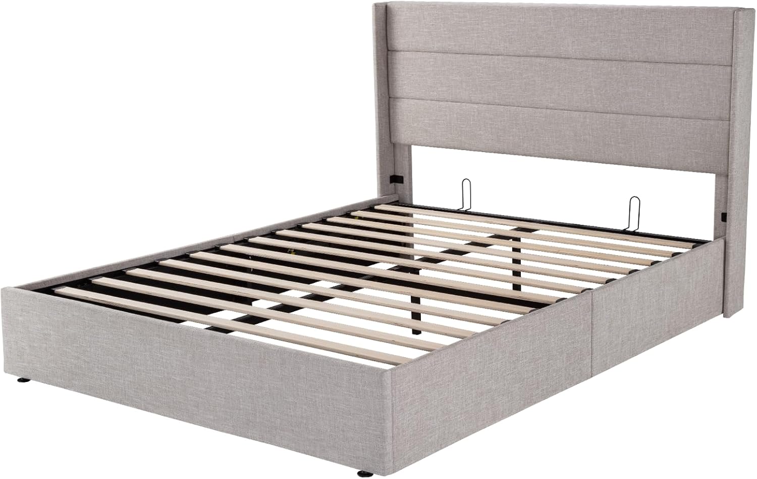 Queen Size Lift Up Storage Bed with Wingback Headboard, Upholstered Platform Bed Frame with Hidden Storage - Image 56