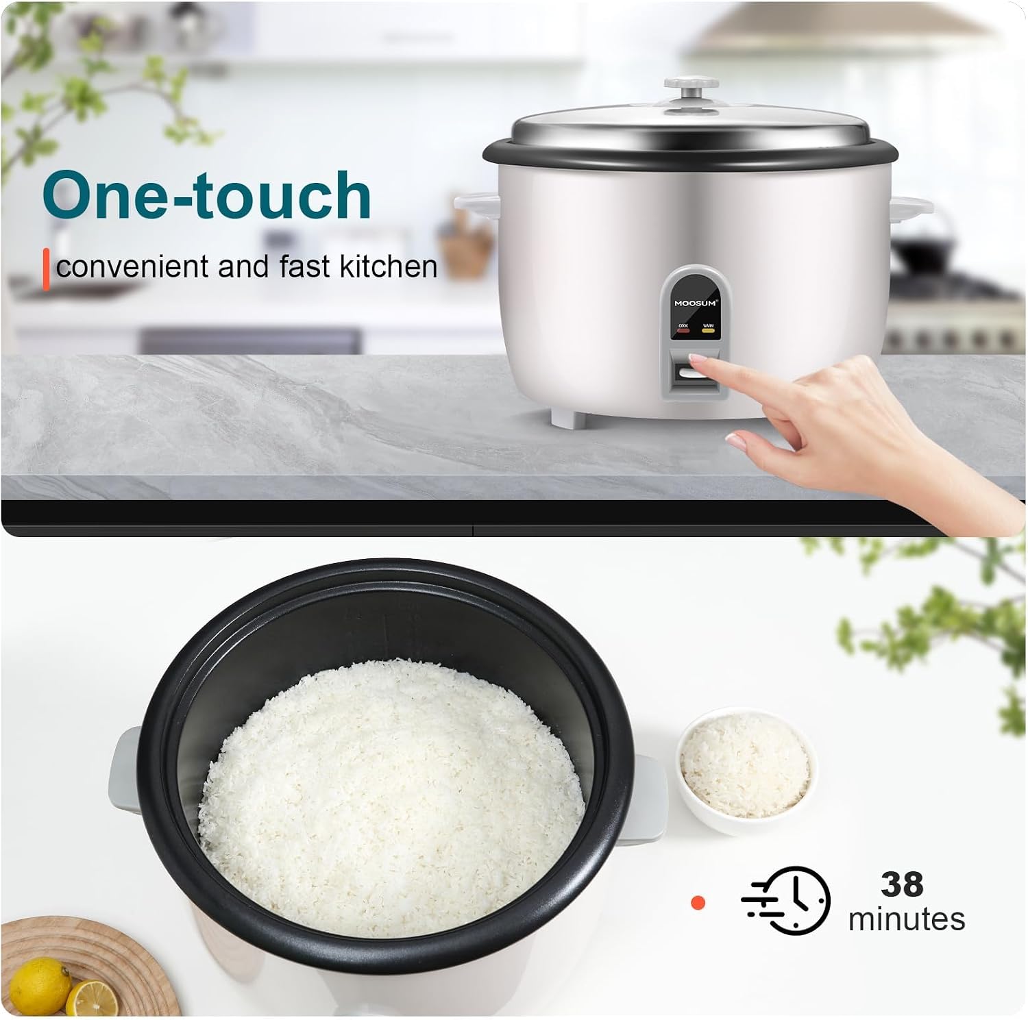 Commercial Rice Cooker, Large Capacity 30-Cup (UnCooked), 60-Cup (Cooked) with One Touch Operation and 12-Hour Keep Warm, Easy to Use and clean, 1600W, White - Image 7