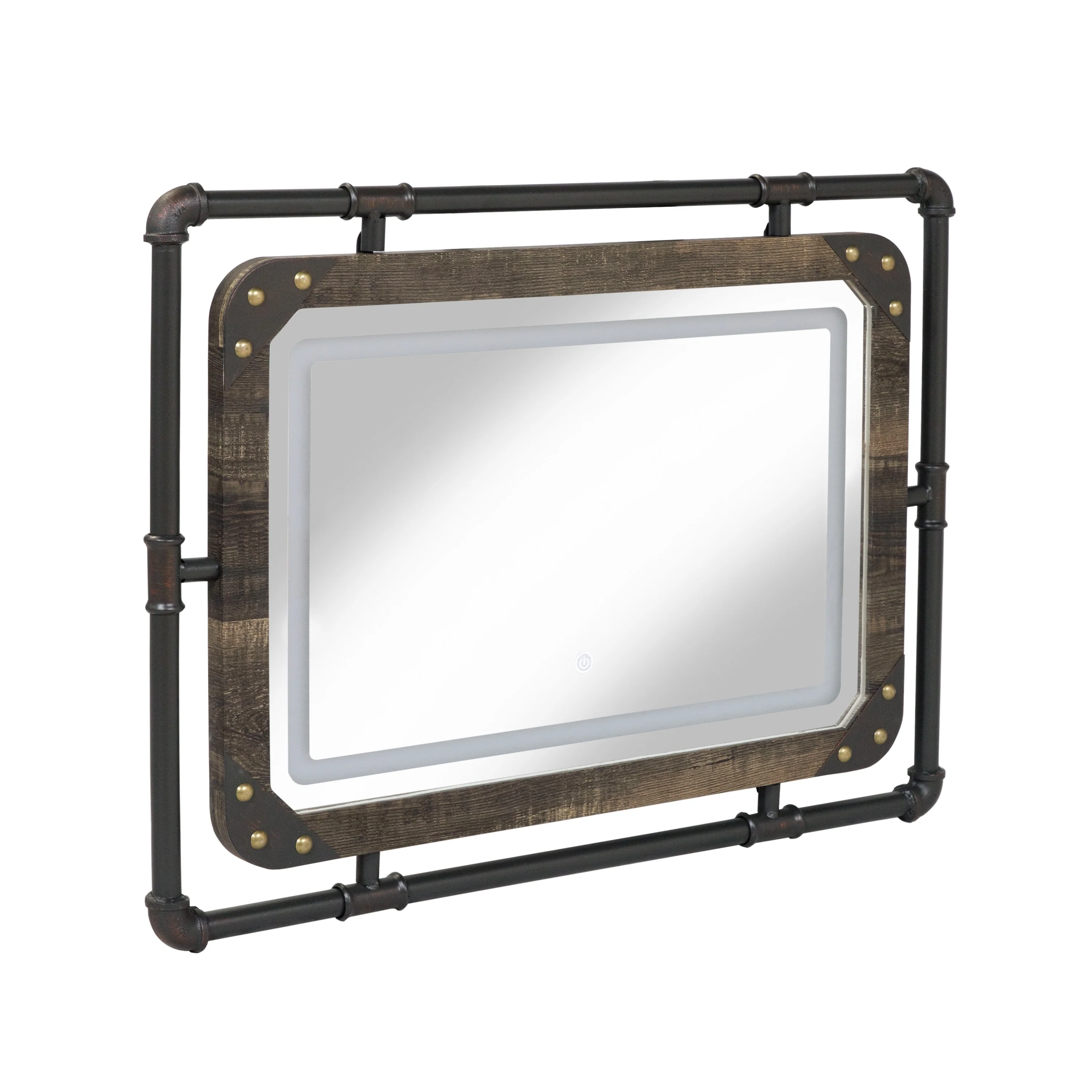 Industrial Metal Wall Mirror with LED Lights, Modern Decorative Mirror for Home - Image 4