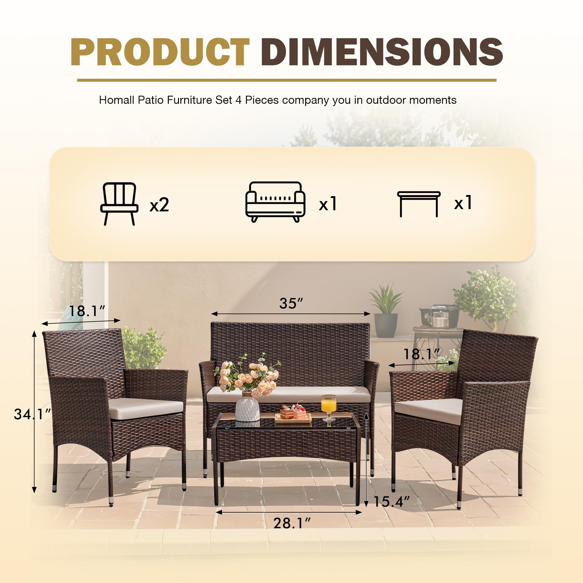 4-Piece Outdoor Patio Furniture Set, Rattan Wicker Chairs and Outdoor Seating Set - Image 4
