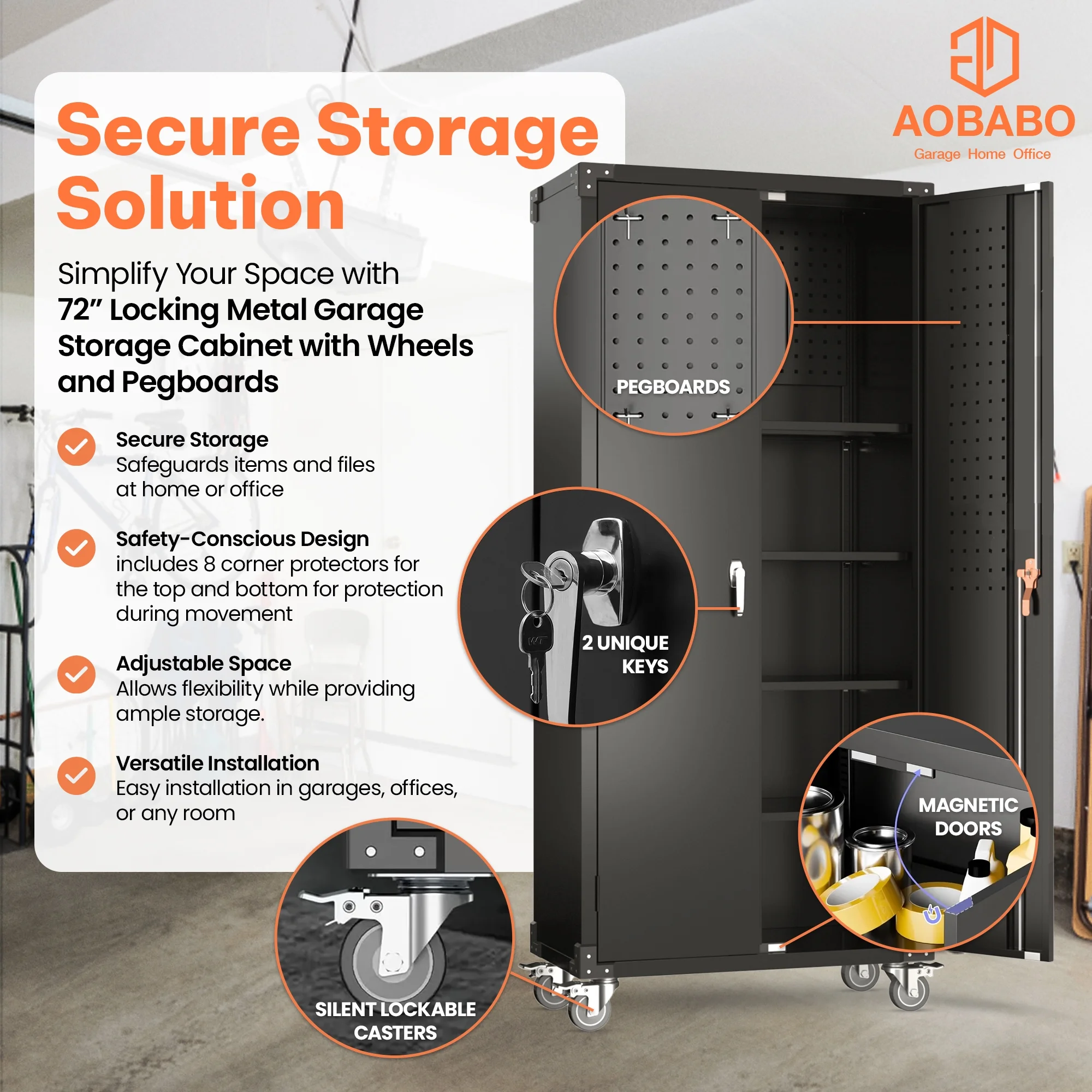 Aobabo 72 Inch Locking Storage Cabinet w/ Adjustable Shelves, Gray - Image 34