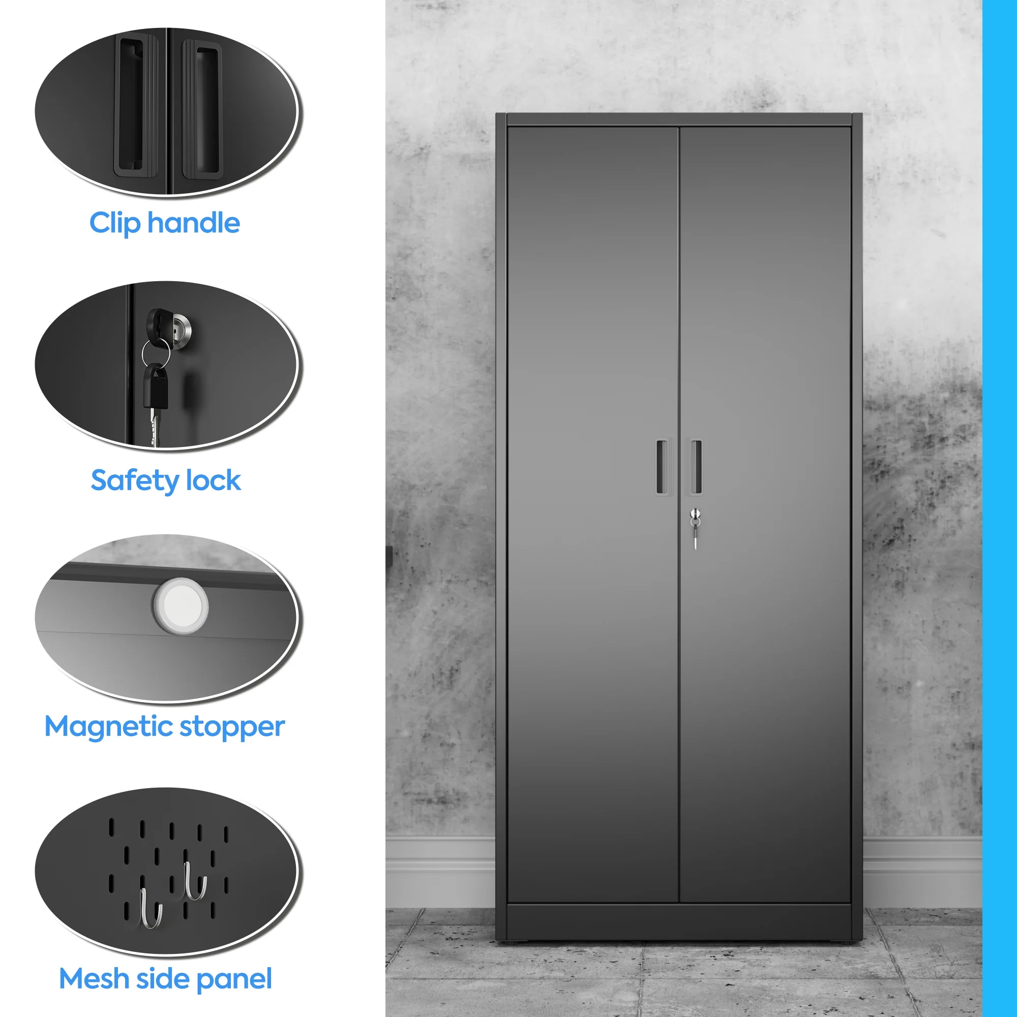 GAEANET 2 Door Metal Storage Cabinet with 5 Adjustable Shelves &Pegboard, 71" H-32" W-16" D Locking Steel Garage Cabinet, for Garage,Office,Home,Gym,School, File Cabinet,Assembly Required, Black - Image 38