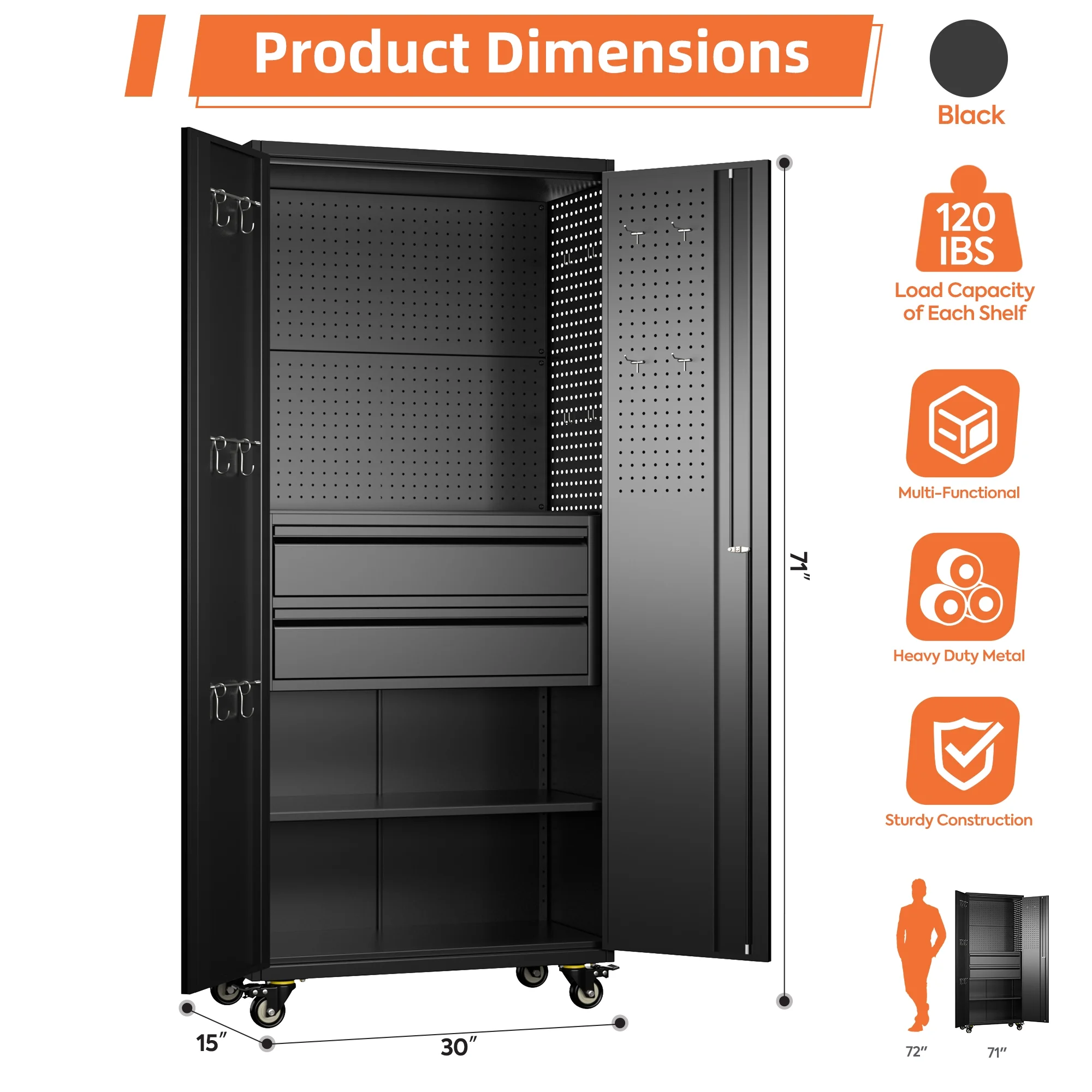 Aobabo Metal Storage Cabinet with Lock,Garage Storage Cabinet with Wheels,72In Steel Storage Cabinet for Garage Home Storage, Black Required-Assembly - Image 185