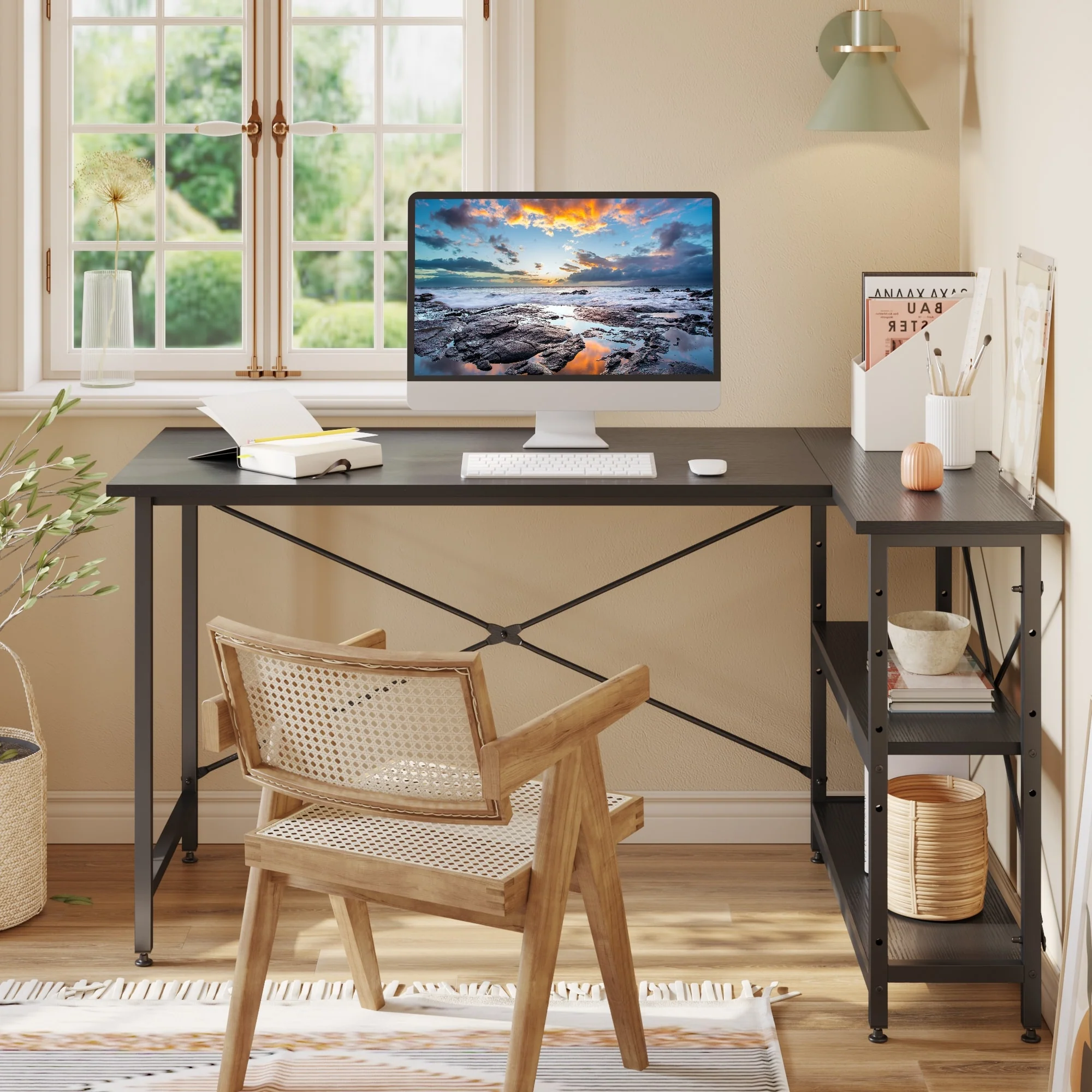 Small L Shaped Computer Desk with Storage Shelves, Compact Corner Workstation for Home Office and Study - Image 86