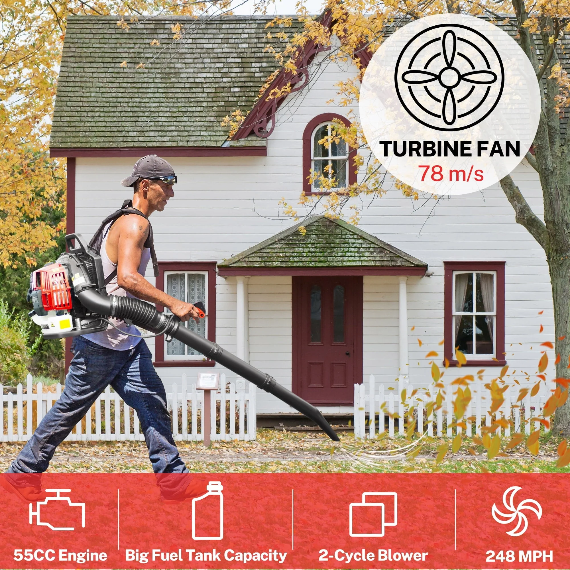 SYNGAR Gas Backpack Leaf Blower, 52CC 2-Cycle Leaf/Snow Blower with Extension Tube, for Dust Cleaning, Snow Blowing, Backyard, Garden, Work Around the House, Not for Sale in California, D5480 - Image 7