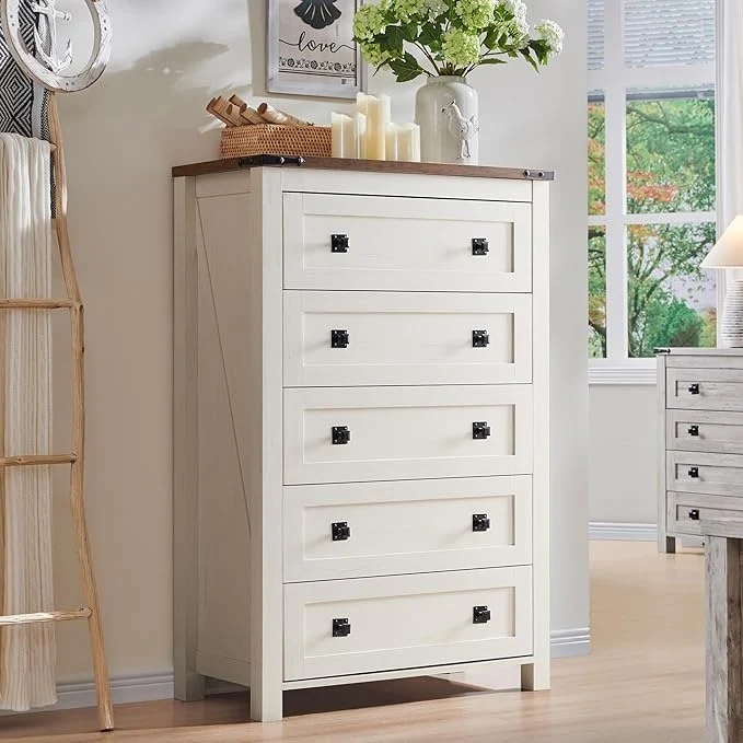 48 Inch Tall Farmhouse Wood Dresser, 5 Drawer Chest of Drawers for Bedroom - Image 5