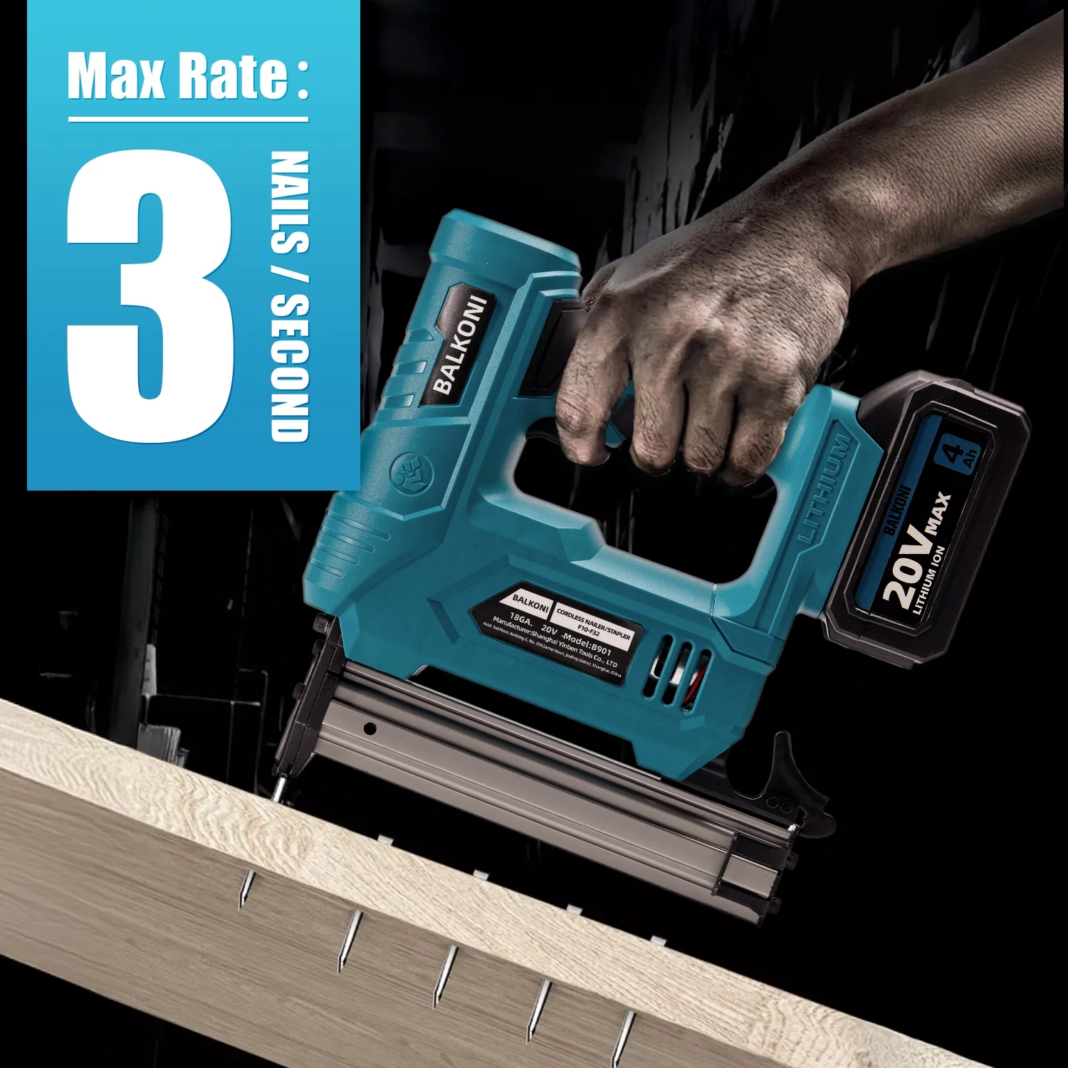 BALKONI 18 Gauge Cordless Finish Nail Gun,F10-F32 MAX, with 2*1500 mAh Battery and A Charger, 1000 Piece F30 Nails - Image 6