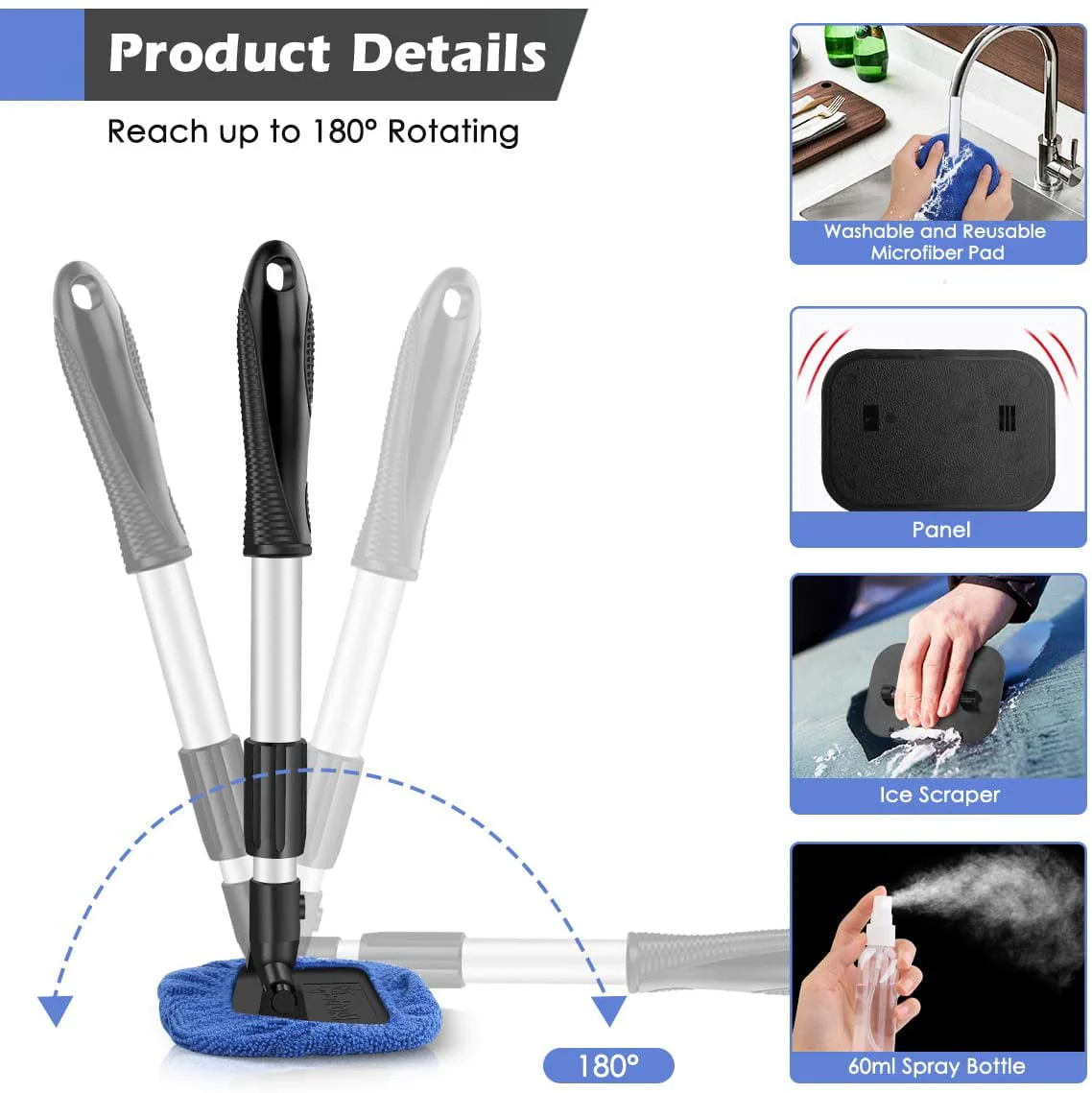 Car Wash Kit, Windshield Cleaner Glass Cleaning Tool, Cleaner for Car Window, Blue - Image 2