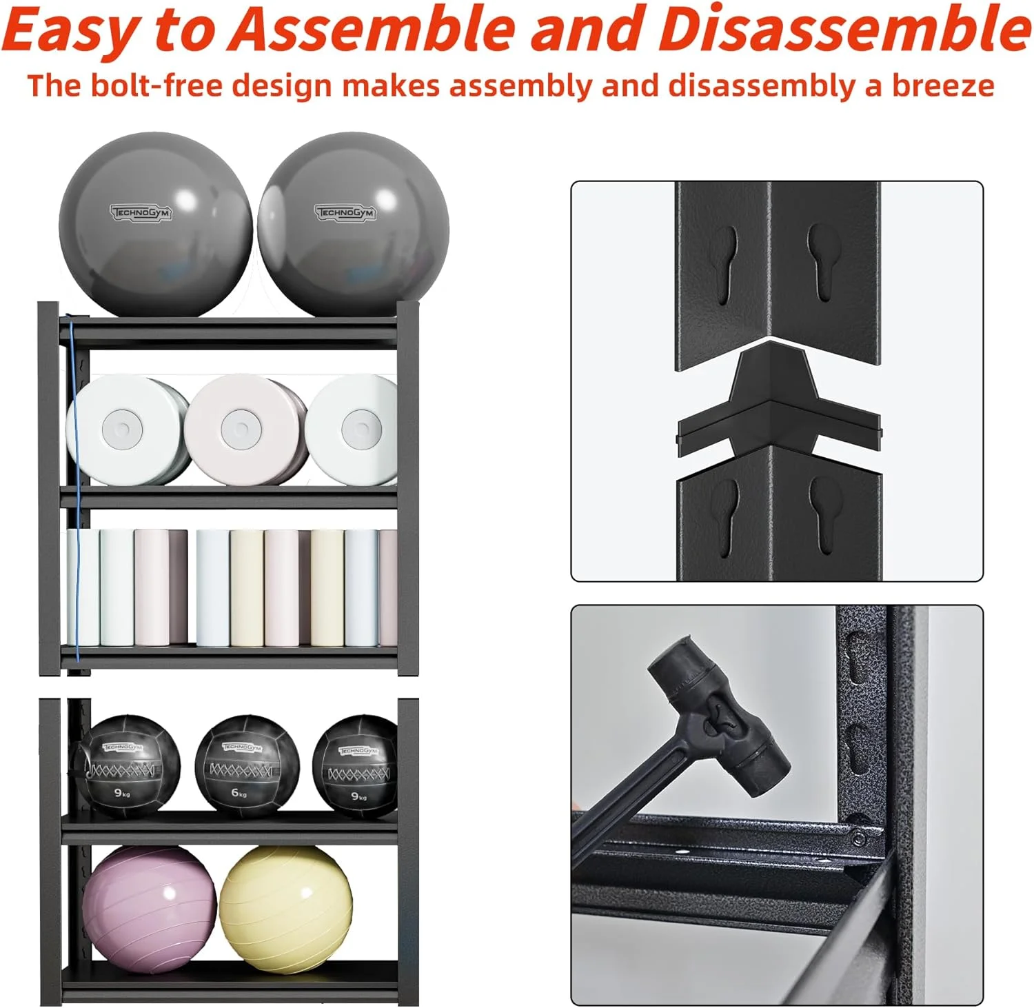 59" W Garage Shelving,5-Tier Heavy Duty Shelving Unit,3000LBS Adjustable Metal Storage Shelves,Storage Rack Units for Industrie,Shed,Warehouse,Basement,Black,59" W x 20" D x 72" H - Image 8