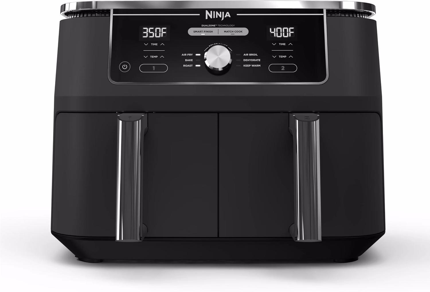 DZ201 Foodi 8 Quart 6-in-1 DualZone 2-Basket Air Fryer, Match Cook and Smart Finish to Roast, Broil, Dehydrate for Quick Easy Meals, Grey