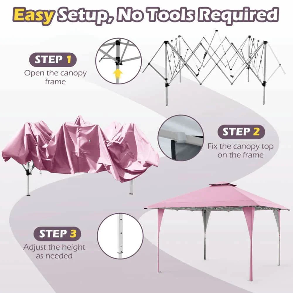 Spaco 13 X 13 FT Pop up Canopy Tent, Canopy with Portable Carrying Bag 8 Stakes and 4 Wind Ropes for Patio, Garden, Backyard, Pink - Image 8