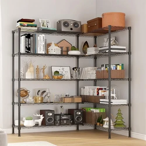 Tier Storage Shelves Standing Shelf Units NSF Wire Garage Organizer Heavy Duty Garage Shelving Unit L Shaped Clothes Rack for Corner Laundry Bathroom Kitchen Pantry Closet (Black, 4 Tire) - Image 11