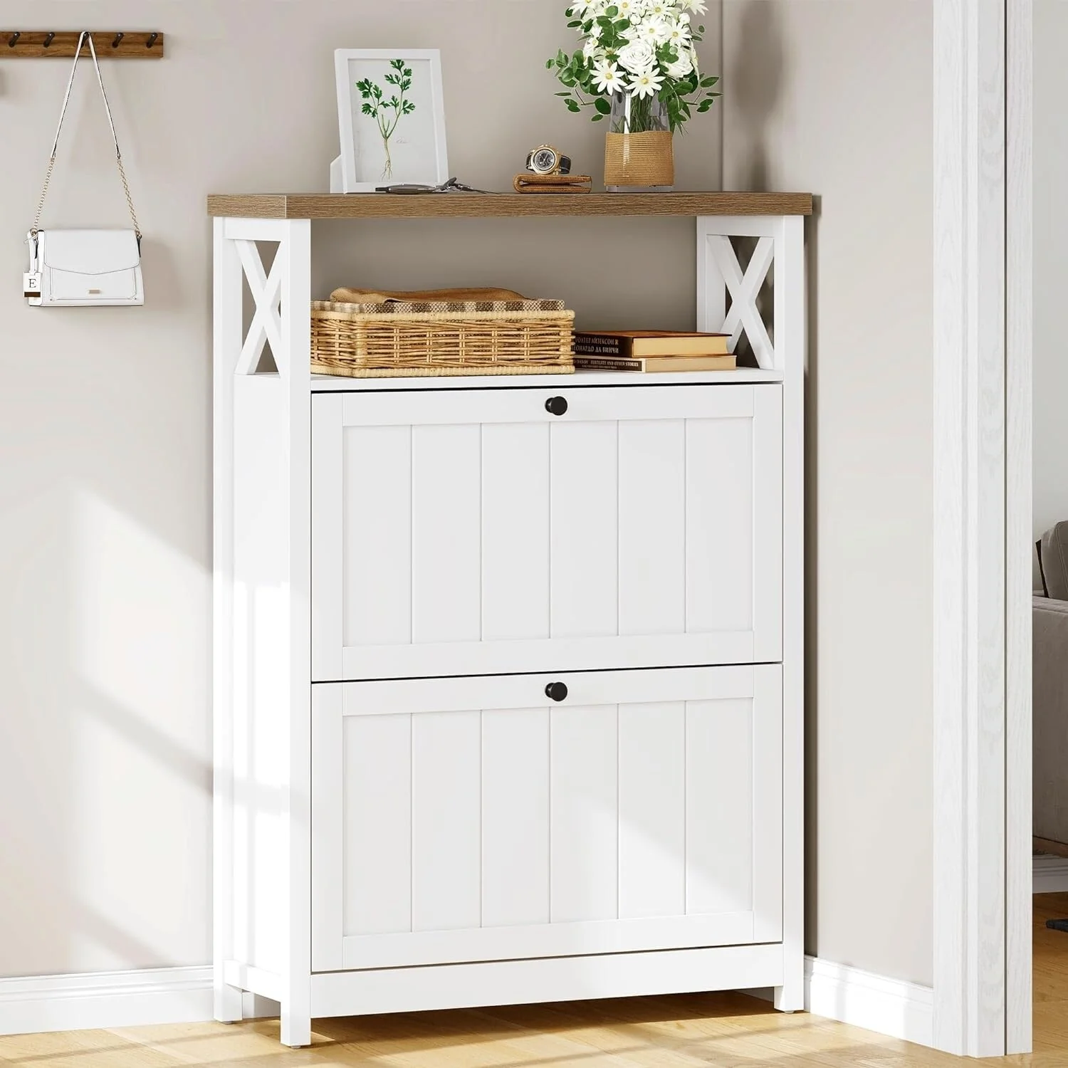 Shoe Storage Cabinet Organizer with 2 Compartments, Entryway and Hallway Shoe Cabinet - Image 2