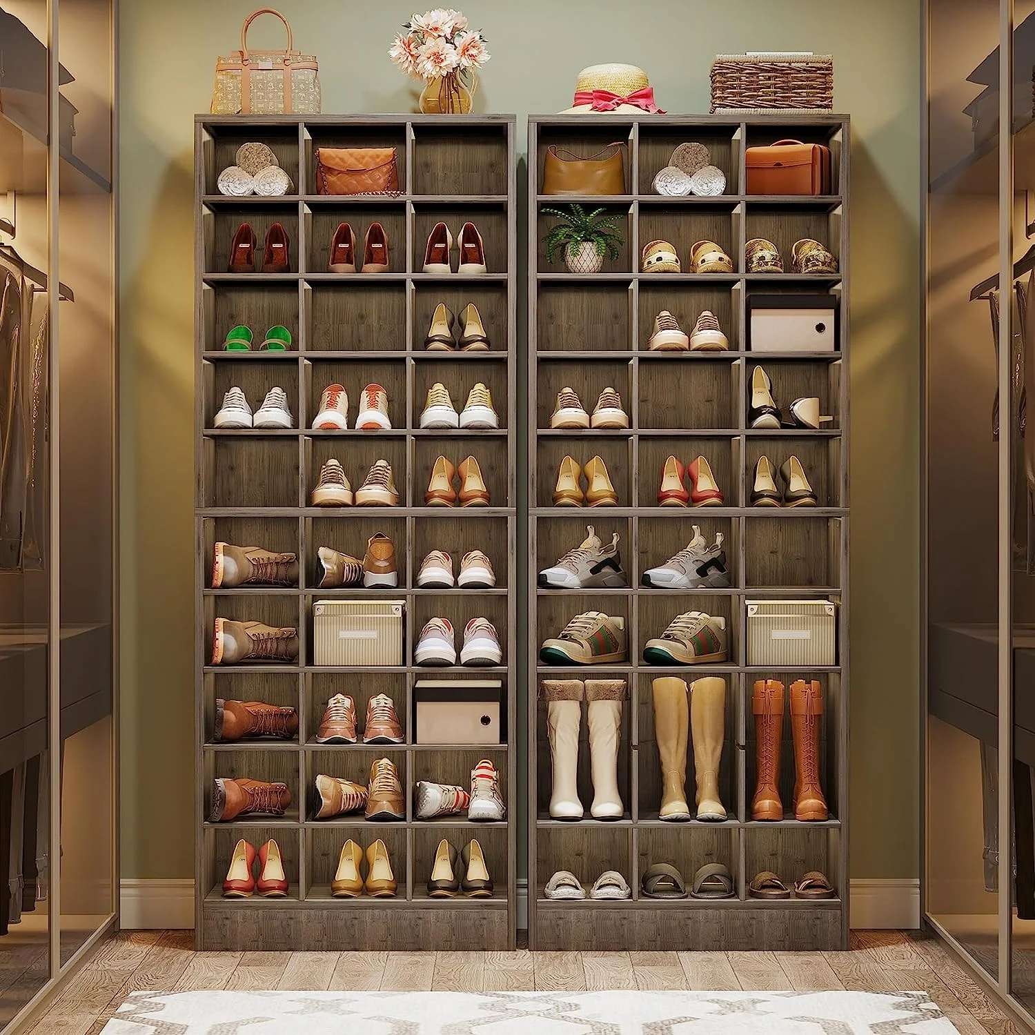 10-Tier Tall Shoe Cabinet, 30-Pair White Wood Shoe Storage Rack for Entryway and Closet - Image 5