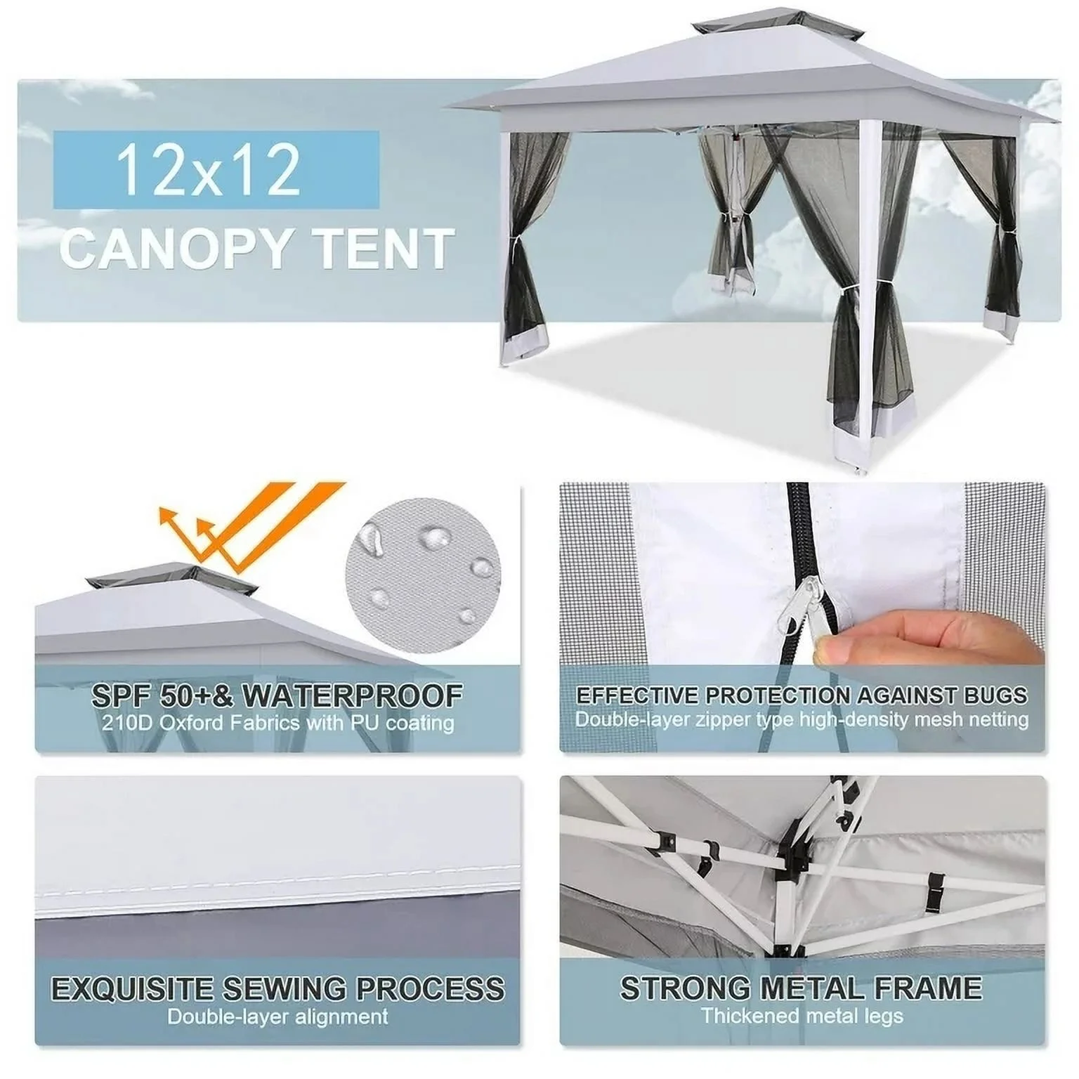 COBIZI 11x11 Pop up Gazebo Outdoor Canopy Gazebo Patio Gazebo with Mosquito Netting Canopy Shelter with 121 Square feet of Shade for Poolside, Garden, Party and Backyard, Khaki - Image 24