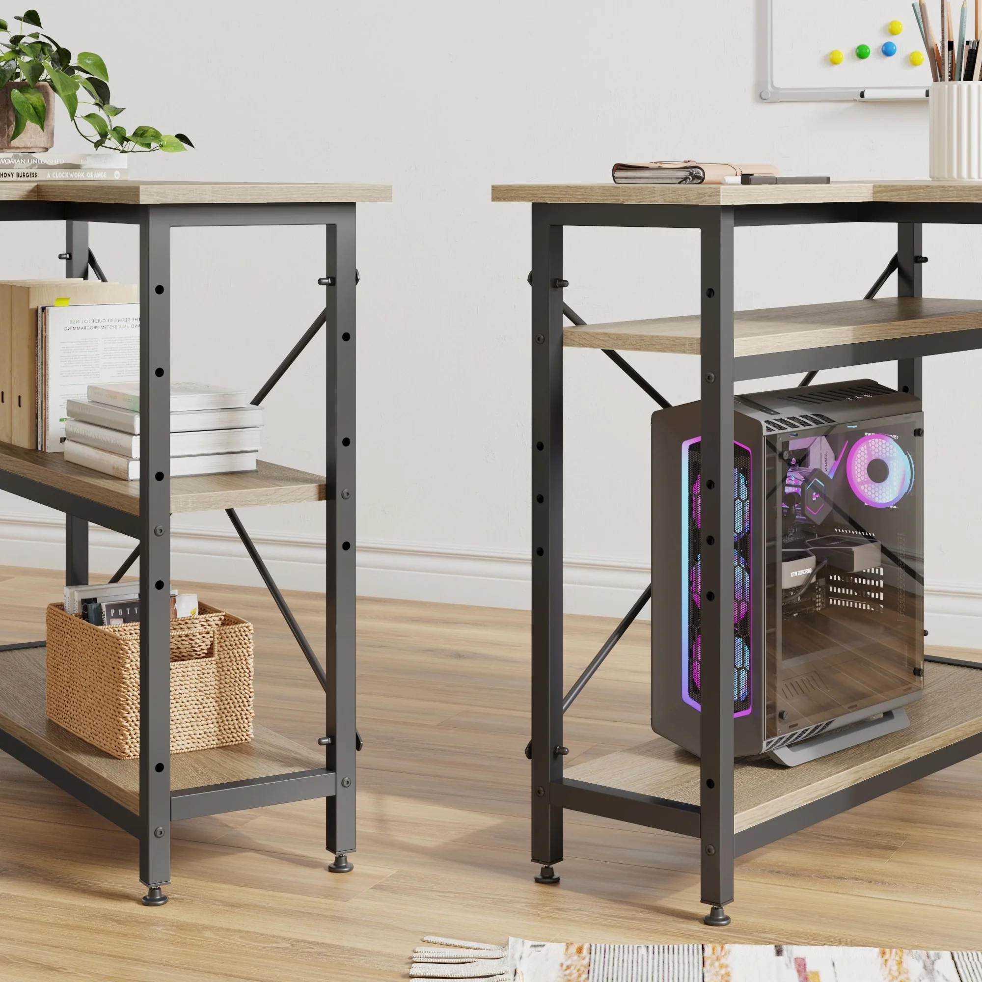 Small L Shaped Computer Desk with Storage Shelves, Compact Corner Workstation for Home Office and Study - Image 44