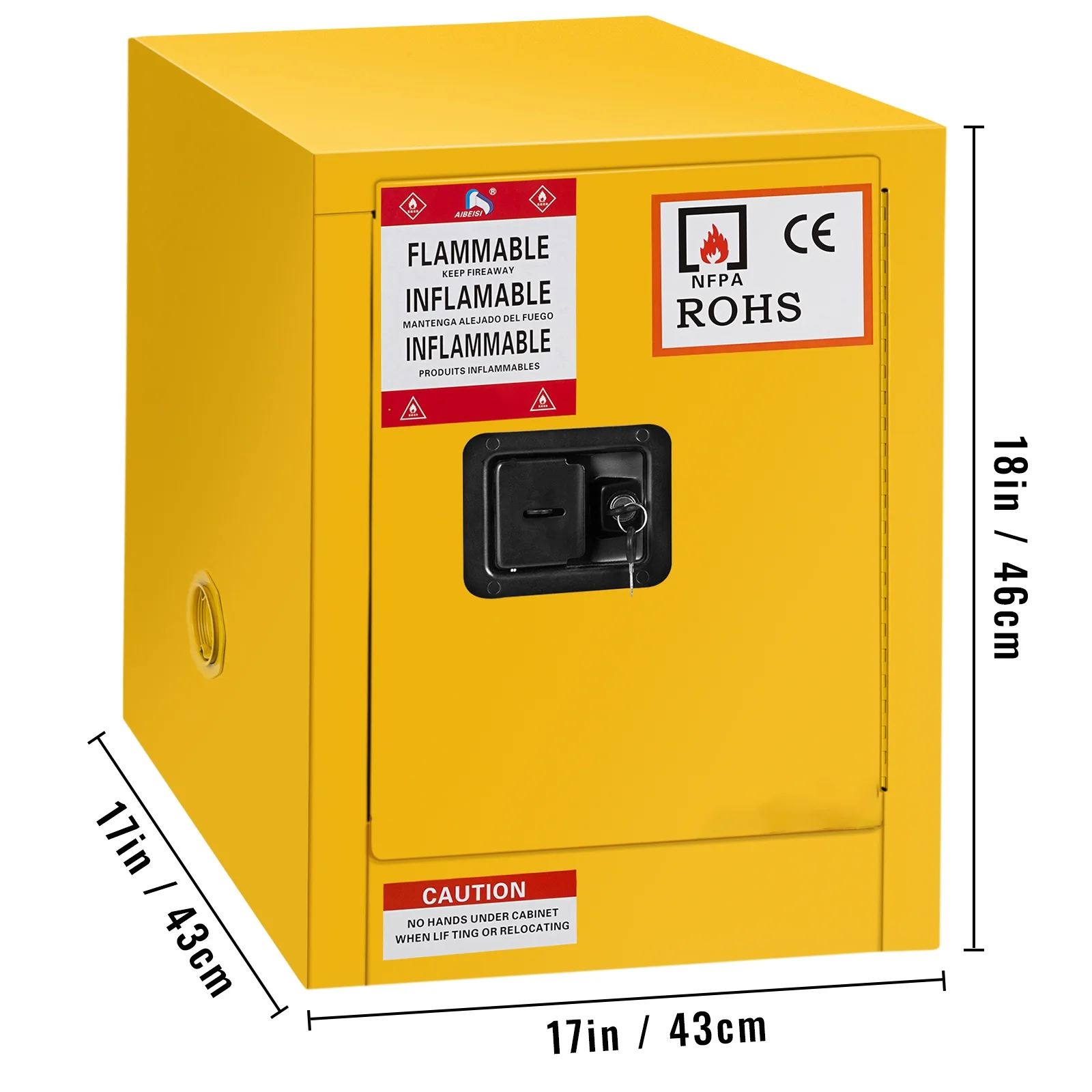 BENTISM Safety Cabinet for Flammable Liquids Single door and Manual Close Yellow Hazardous Storage 43 x 43 x 46CM - Image 9