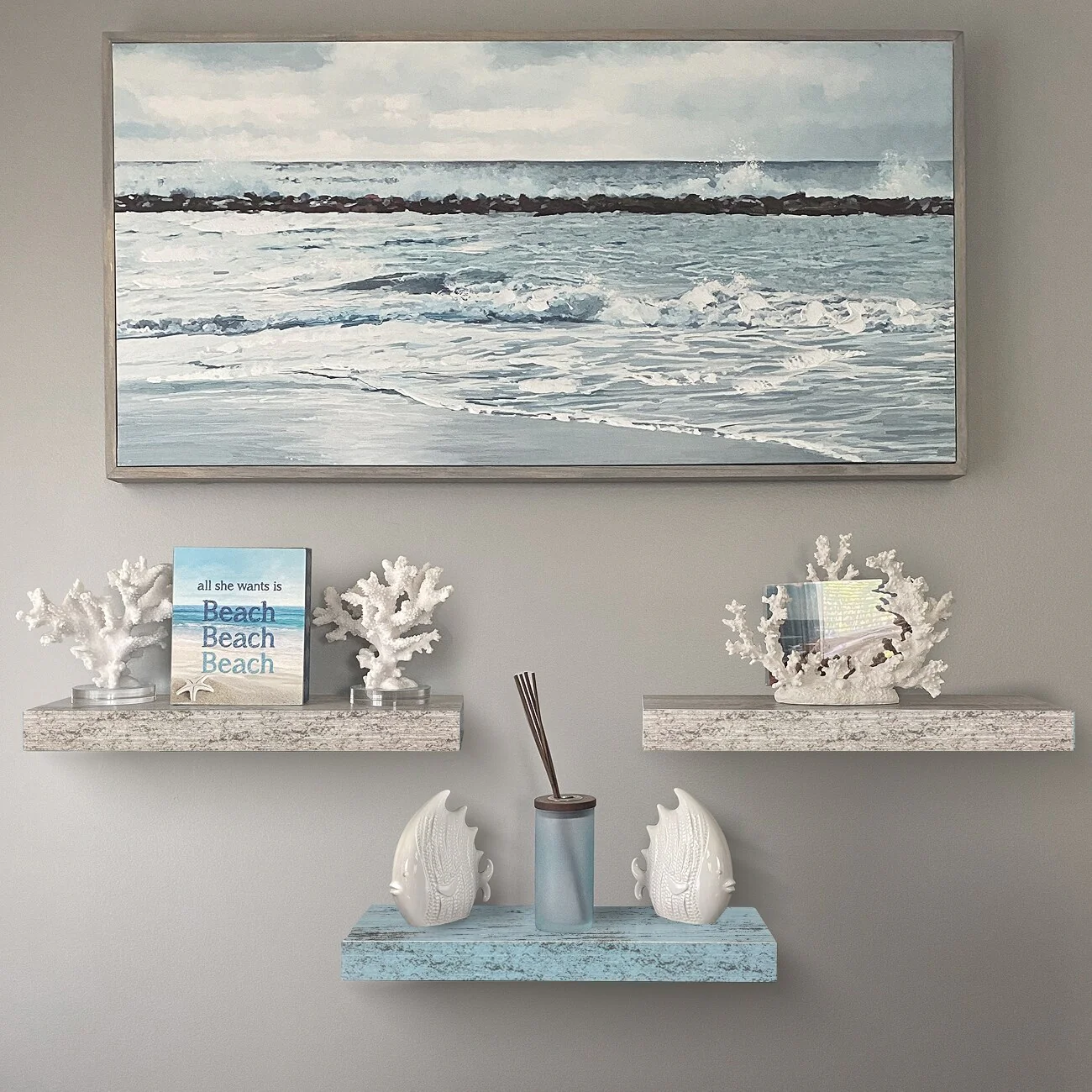 3-Pack Rustic Wood Floating Wall Shelves, Beach Style Hanging Display and Storage Shelves - Image 18