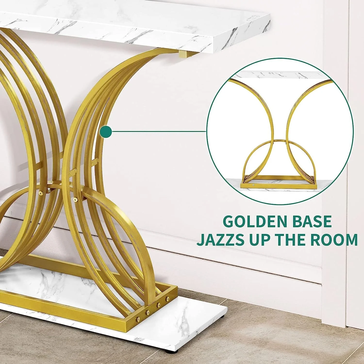 Modern Gold Console Table with Marbled Top, Sofa Table for Entryway and Hallway - Image 10