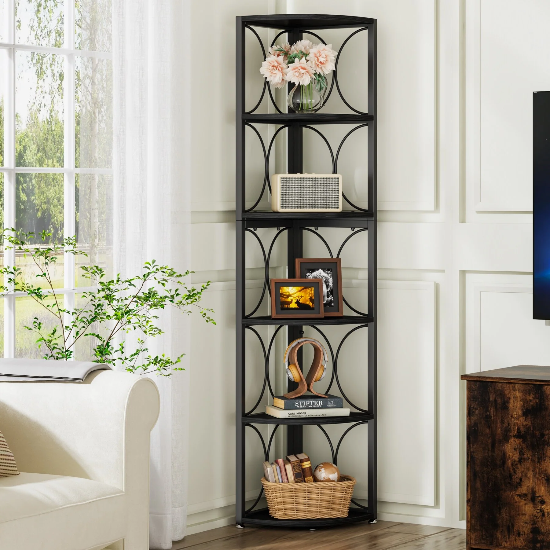 67 Inch Tall Corner Shelf, Freestanding Corner Bookshelf and Storage Shelving Unit - Image 17