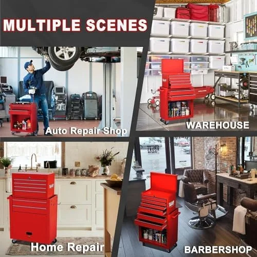8-Drawer Rolling Tool Chest with Detachable Top Tool Box, Lockable Metal Tool Cabinet, and Liner, Heavy-Duty Storage Organizer with Wheels and 6 Hooks for Garage, Workshop, Green - Image 23