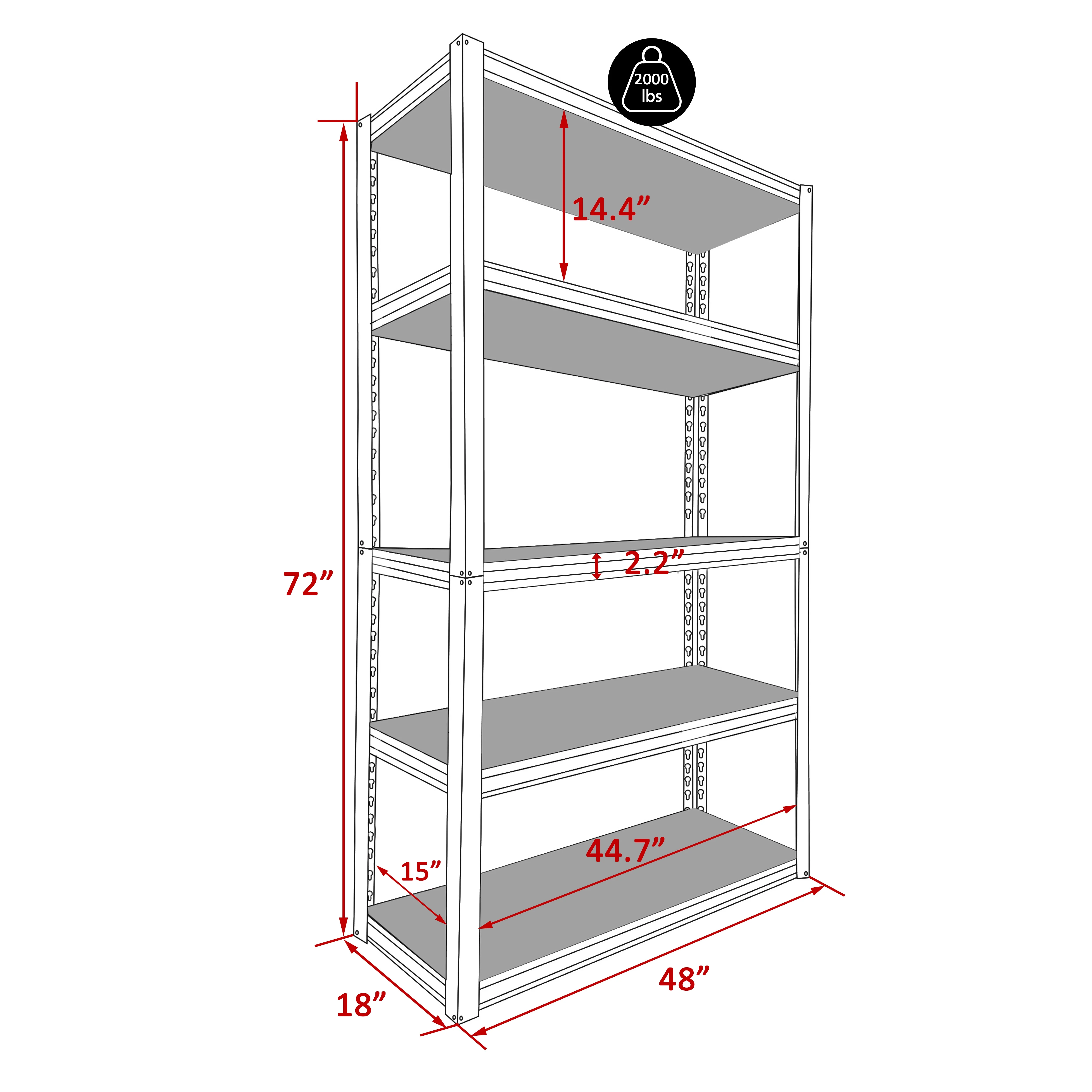 VEIKOUS 72 "H 5-Tier Metal Shelving, Heavy Duty Storage Rack w/ 2000Lbs Load Capacity for Garage, Basement, Shop, Black - Image 13