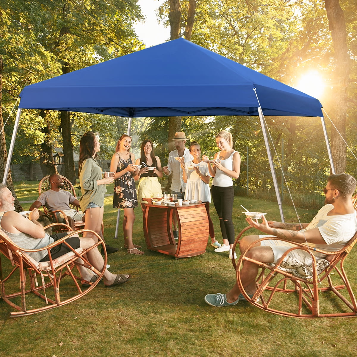 10x10 Pop Up Canopy Tent With Durable Silver Coated Cover And Adjustable Slant Legs, Easy Setup Outdoor Patio Instant Sun Shelter - Blue, Included 1 x Storage Carry Bag, 4 x Guylines, 8 x Stakes - Image 12
