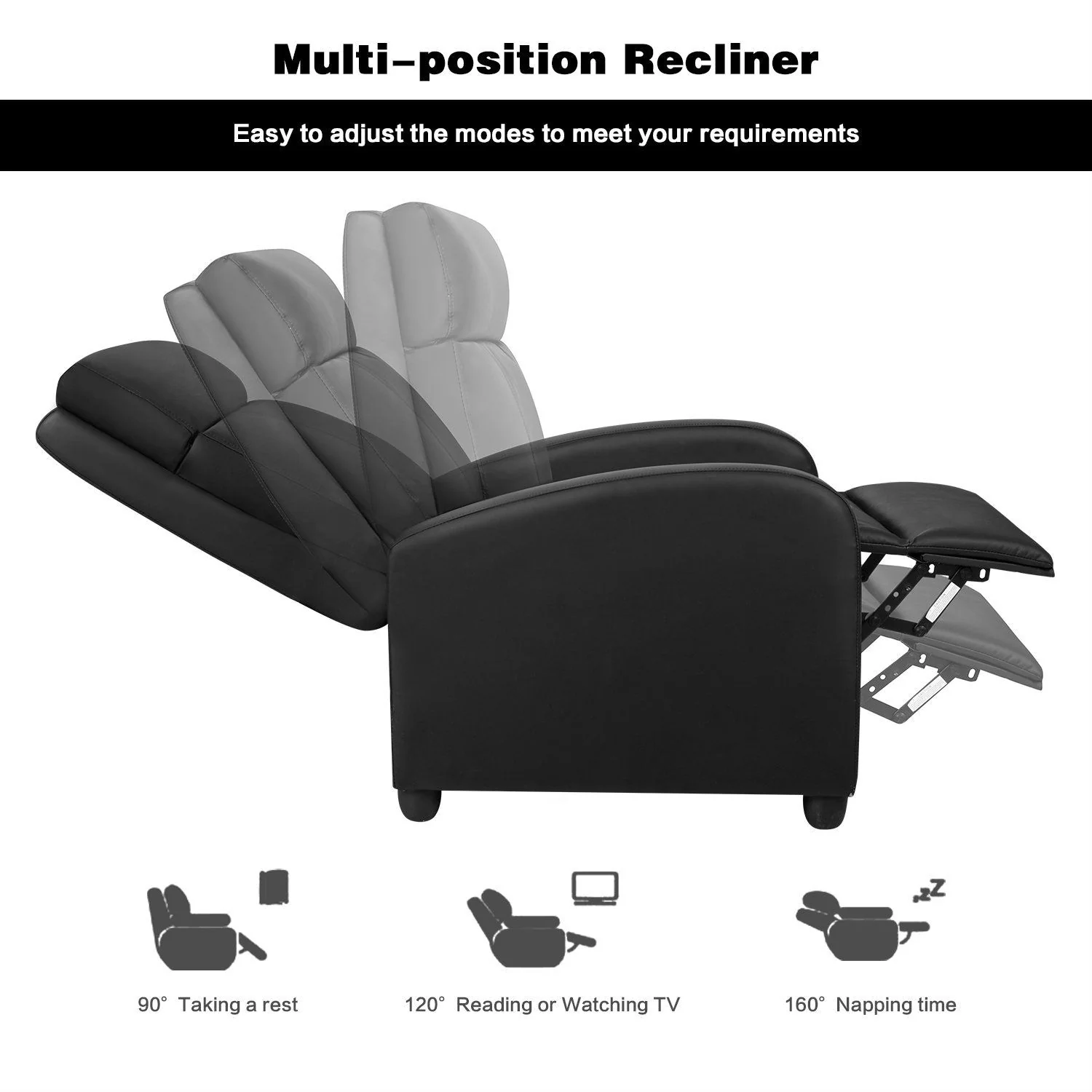 Massage Recliner Chair, PU Faux Leather Home Theater Recliner with Padded Seat - Image 4