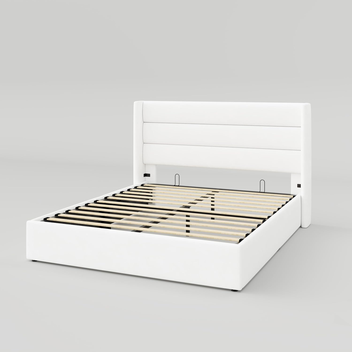 Queen Size Lift Up Storage Bed with Wingback Headboard, Upholstered Platform Bed Frame with Hidden Storage - Image 201