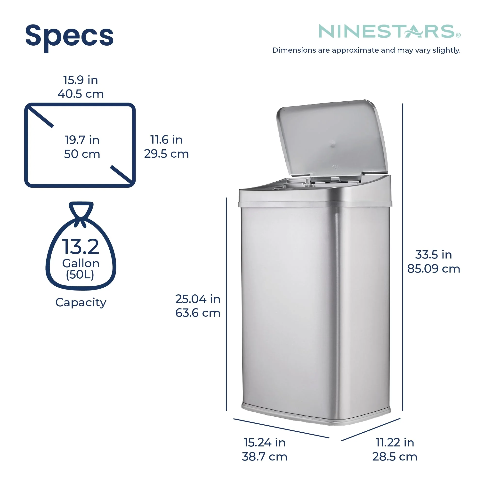 13 Gallon Touchless Motion Sensor Trash Can, Automatic Hands-Free Kitchen Garbage Bin with Sensor Lid - Image 7