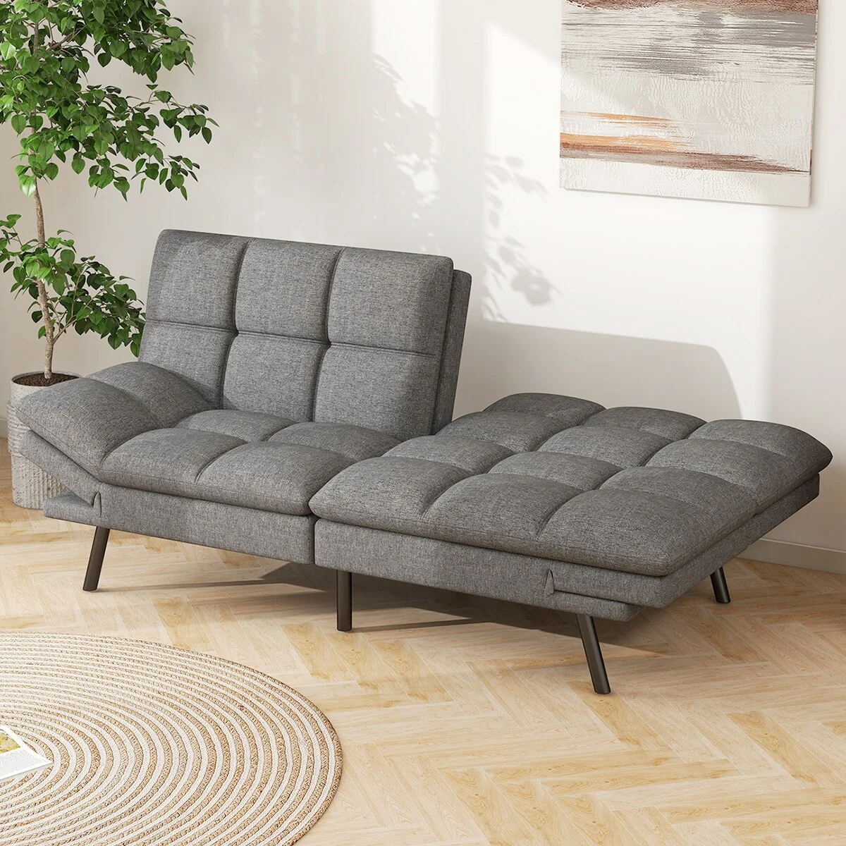 Convertible Futon Sofa Bed with Memory Foam, Foldable Loveseat Sleeper with Adjustable Armrests - Image 21