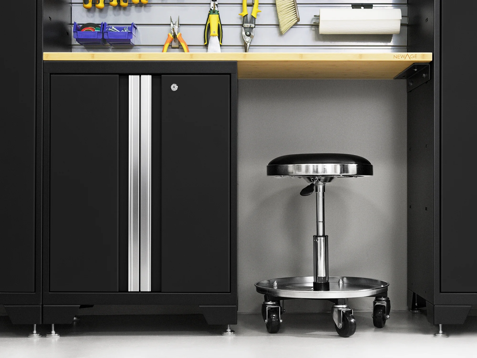 NEWAGE PRODUCTS INC. Bold Steel 7-Piece Garage Storage Cabinet Set Black with Bamboo Worktop - Image 10