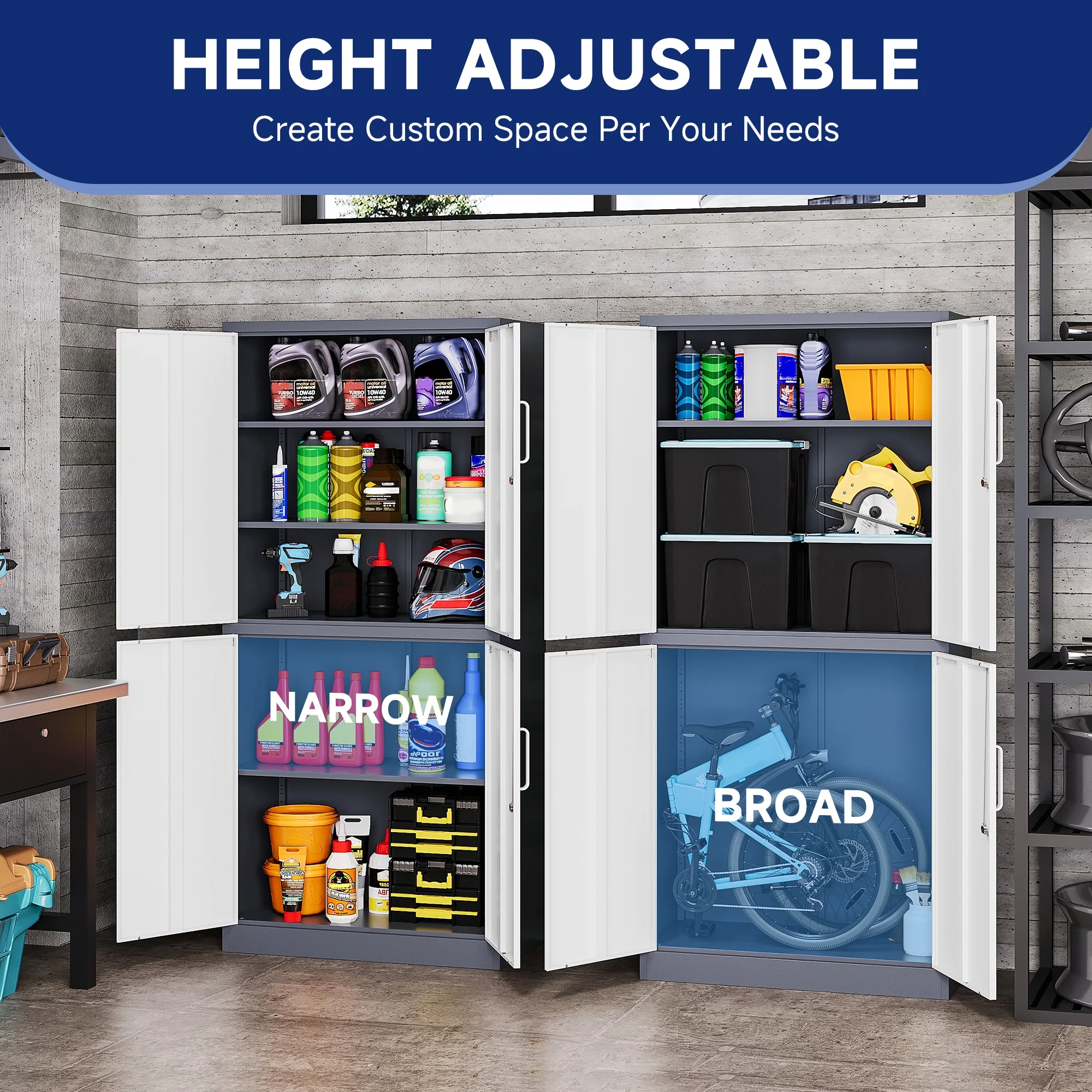 AUHUP 73" Rolling Garage Storage Cabinets with 3 Adjustable Shelves, Metal Storage Cabinet with Wheels, Black Gray Tool Cabinet for Garage,Home,Warehouse,Workshop - Image 16