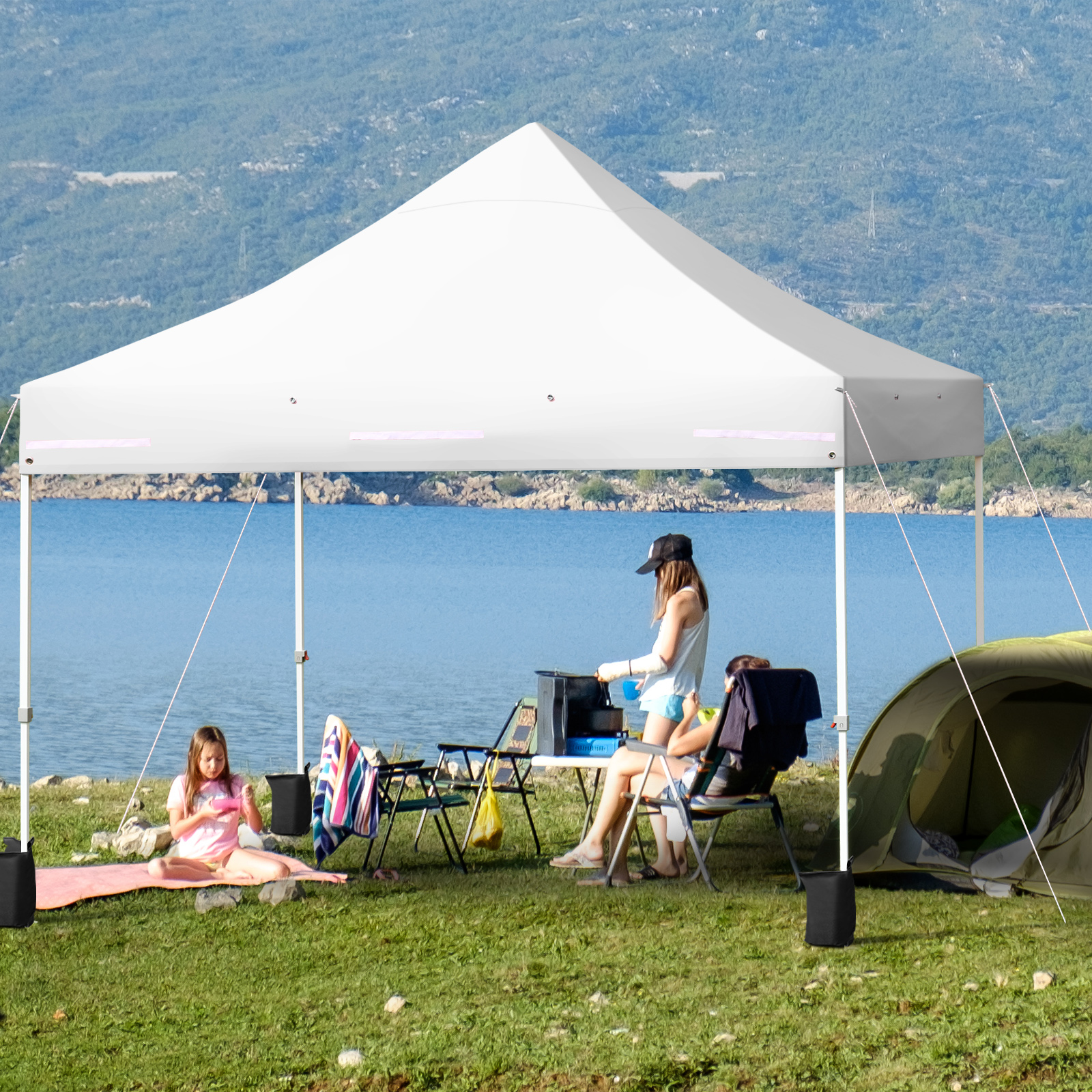 Patiojoy 10x10ft Pop up Tent, 4 Height Adjustment Folding Camping Tent with Awning Blue - Image 23
