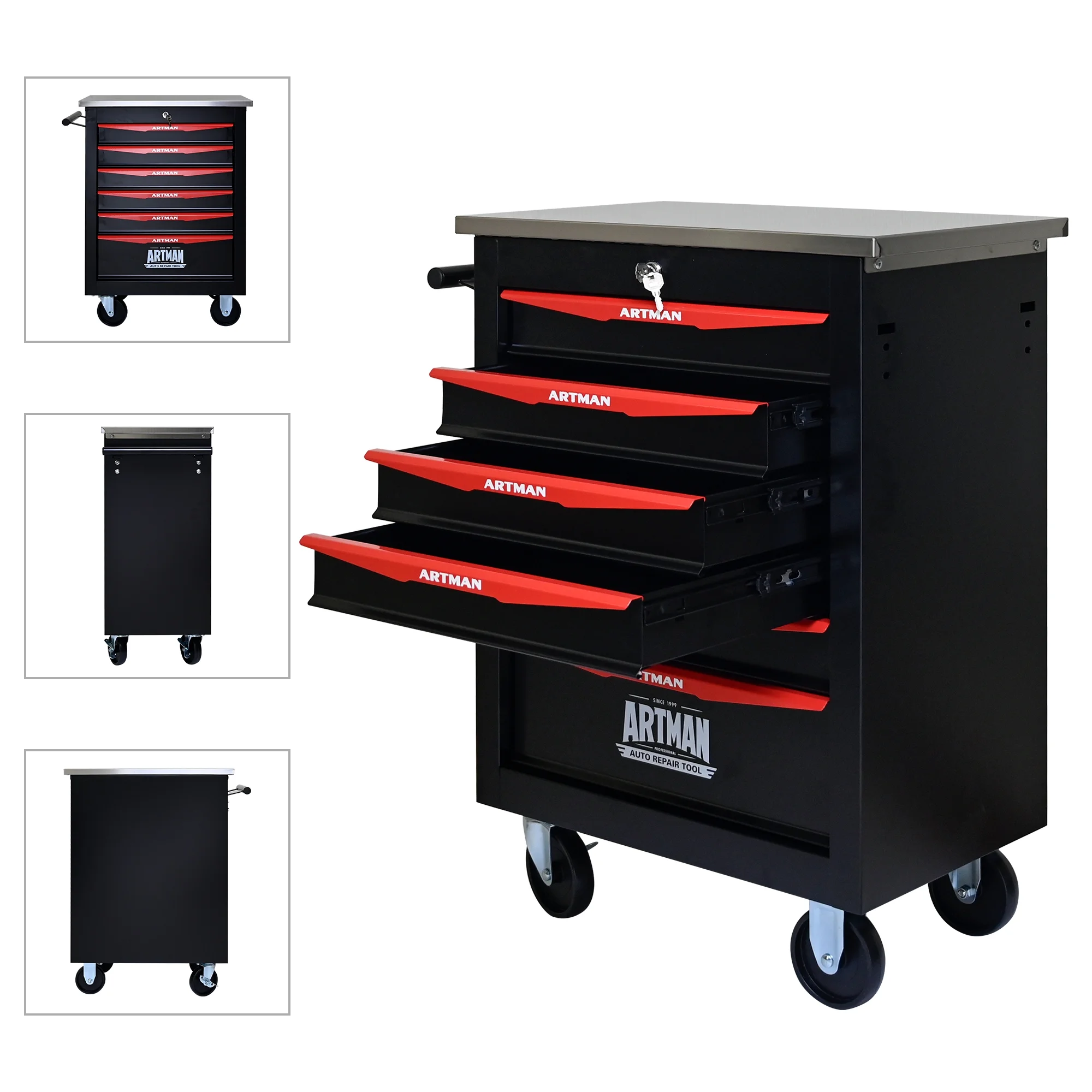 ARTMAN 6 Drawers Metal Rolling Storage Tool Chest Cabinet Cart with Wheels,with Key Locking and Parking Brake, Tool Box for Garage Workshop Warehouse - Image 2