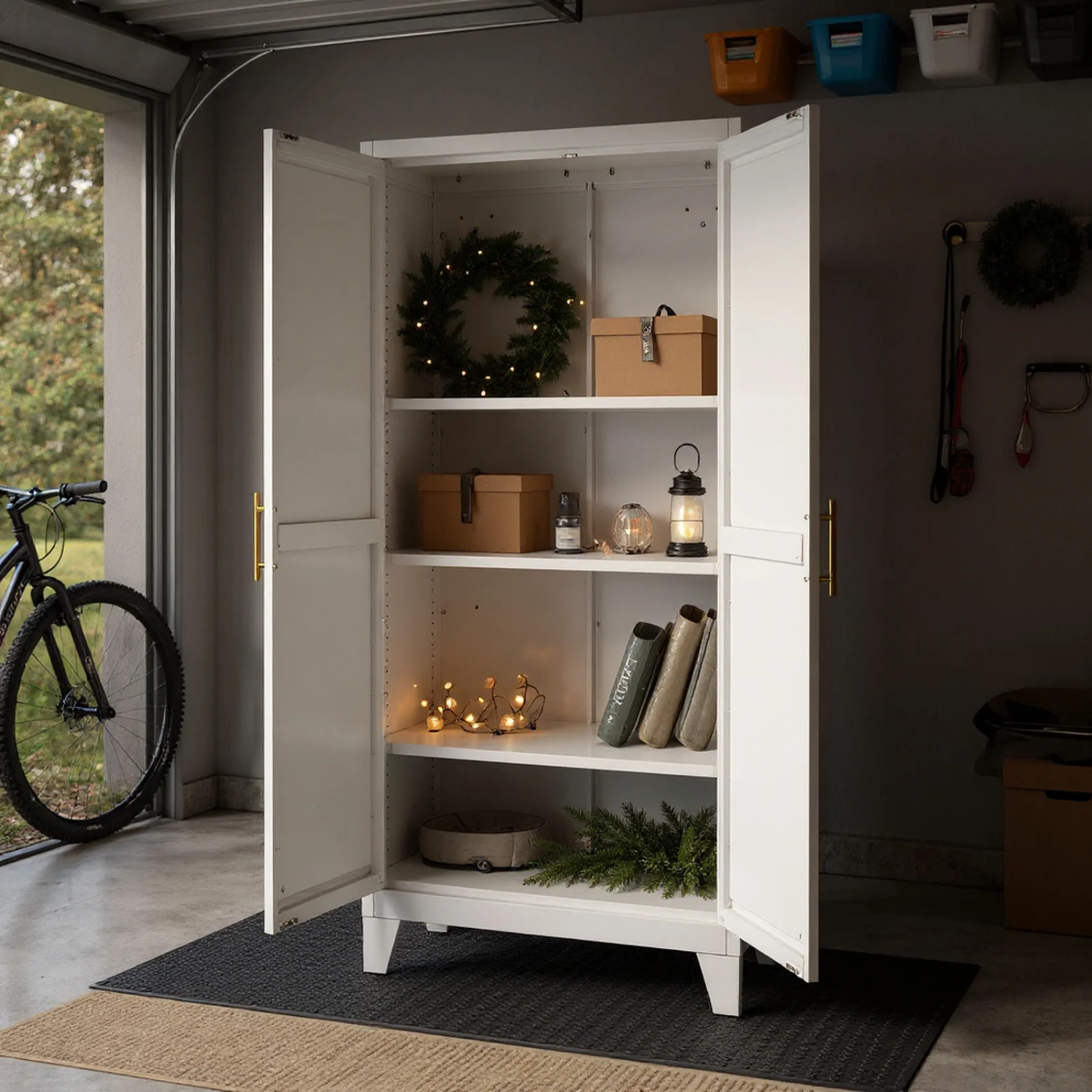 Homy Casa Garage Storage Cabinet with 2 Doors, Adjustable Shelves, Heavy Duty Organizer, White - Image 5