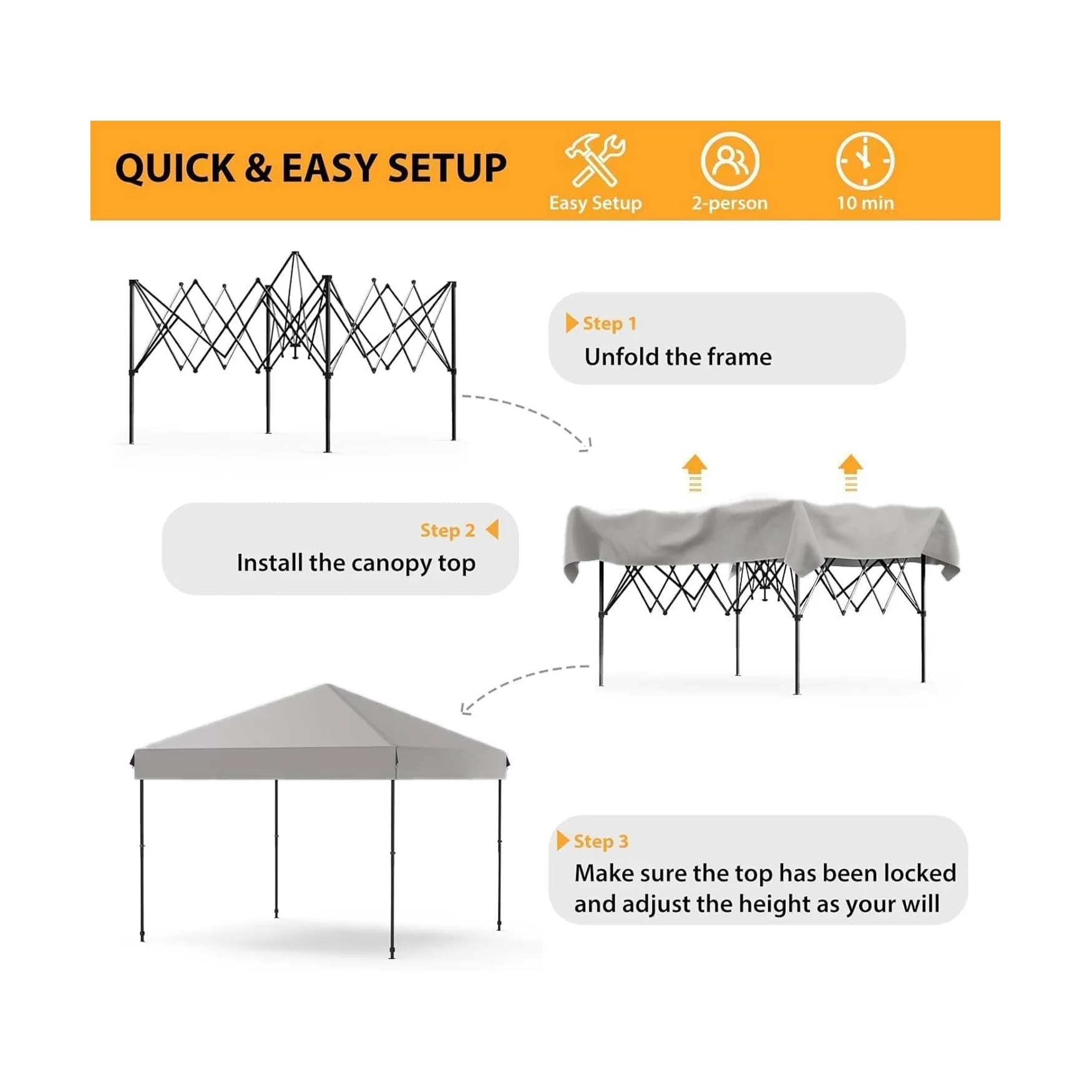 Arigeas Pop Up Canopy Tent 10'x10' with Adjustable Height, Easy Outdoor Sun Shade Shelter for Party, Event, Patio - Image 36
