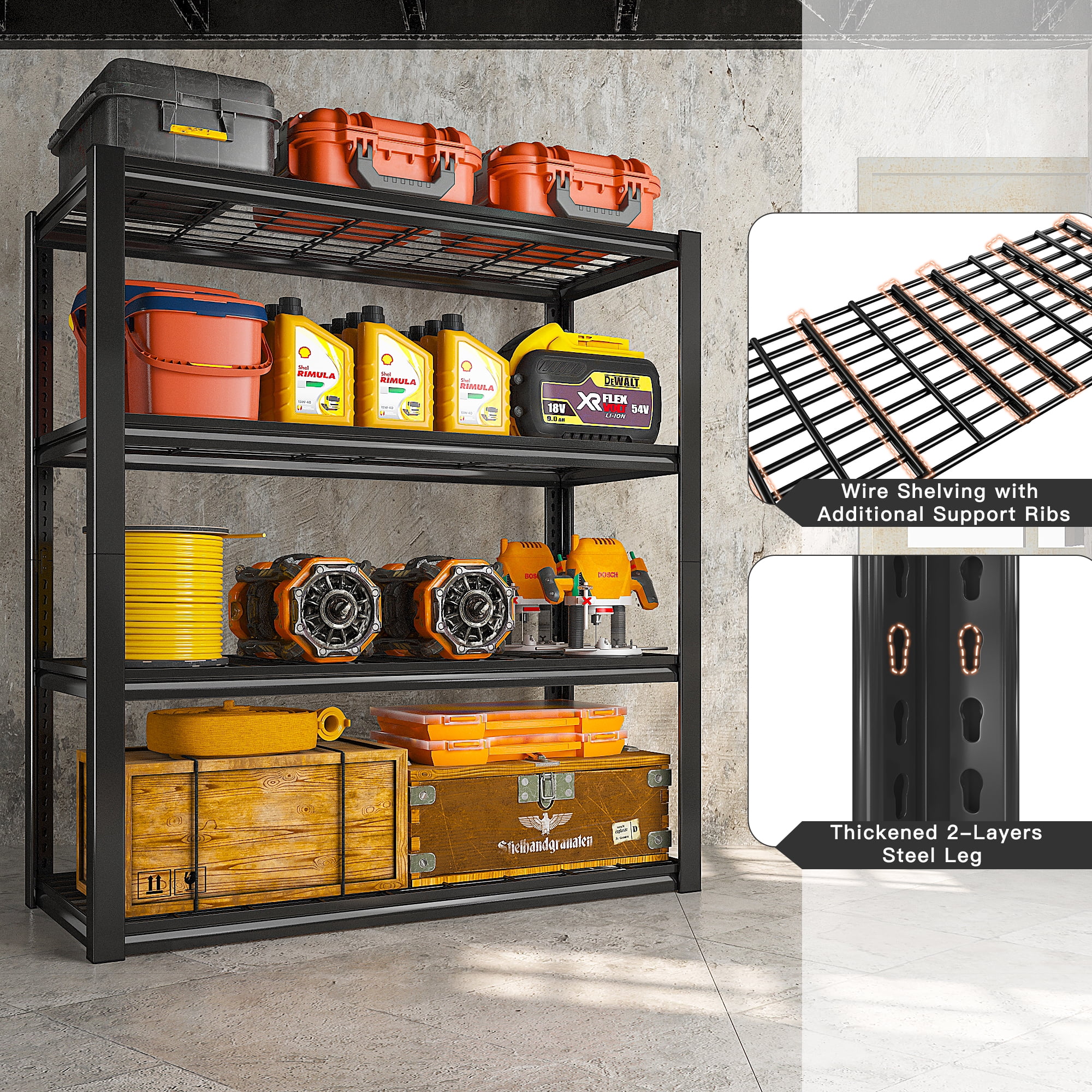 REIBII 2200LBS Garage Shelving Units Heavy Duty Adjustable Metal Shelving 4 Tier Storage Shelves,39.4" W x 19.7" D x 59.9H - Image 2