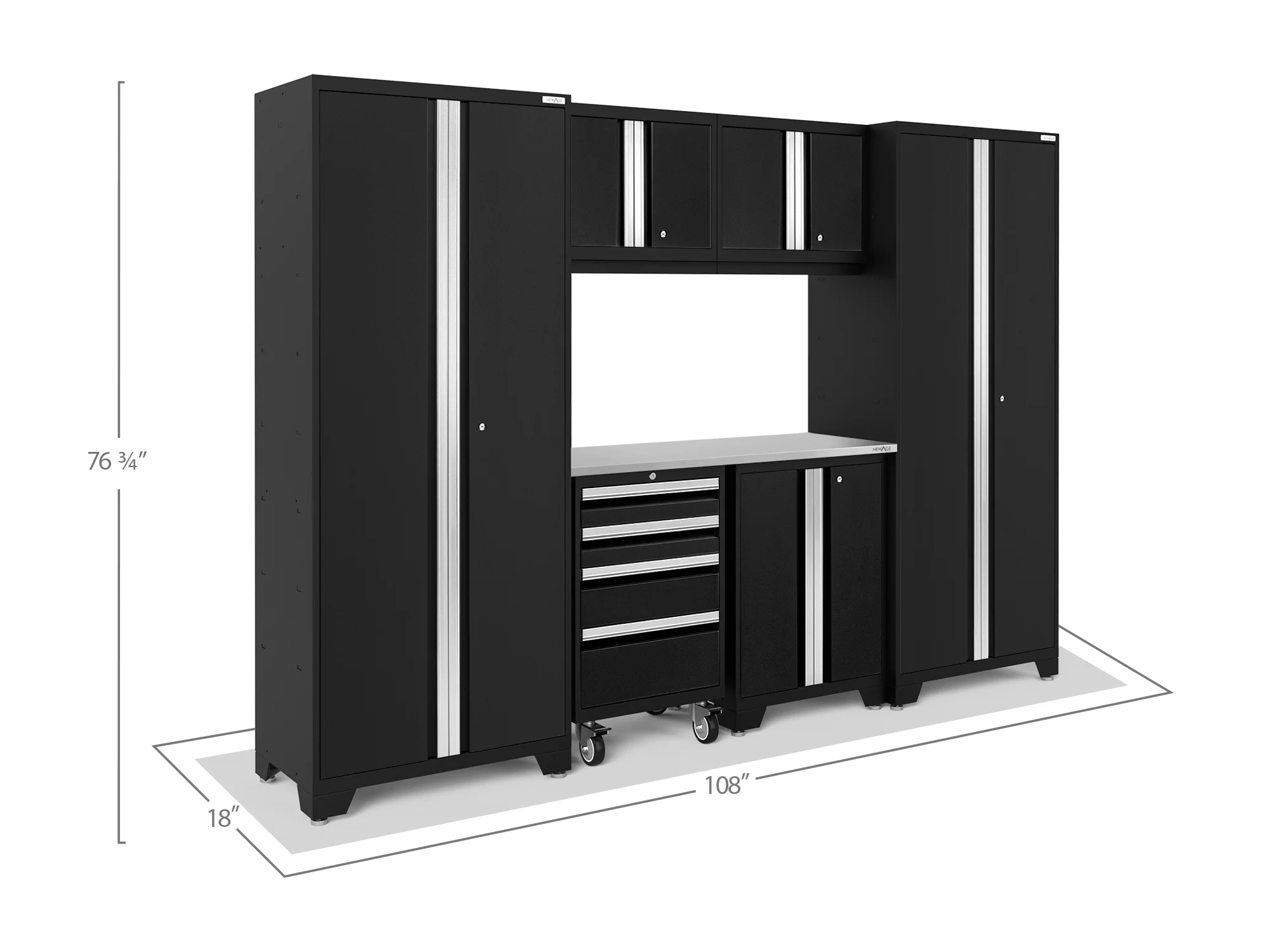 NEWAGE PRODUCTS INC. Bold Steel 7-Piece Garage Storage Cabinet Set Black with Bamboo Worktop - Image 19