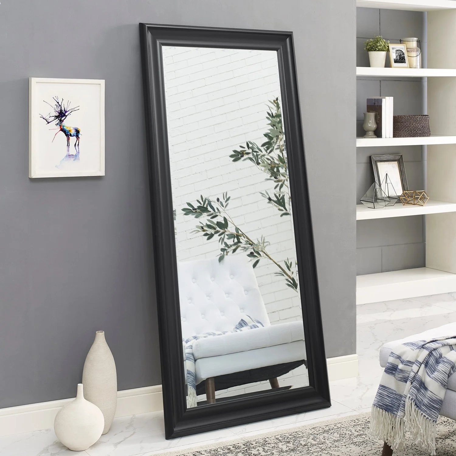 Tall Full Length Mirror, Oversized Rectangle Full Body Wall Mounted Mirror with Smooth Faux Wood Frame